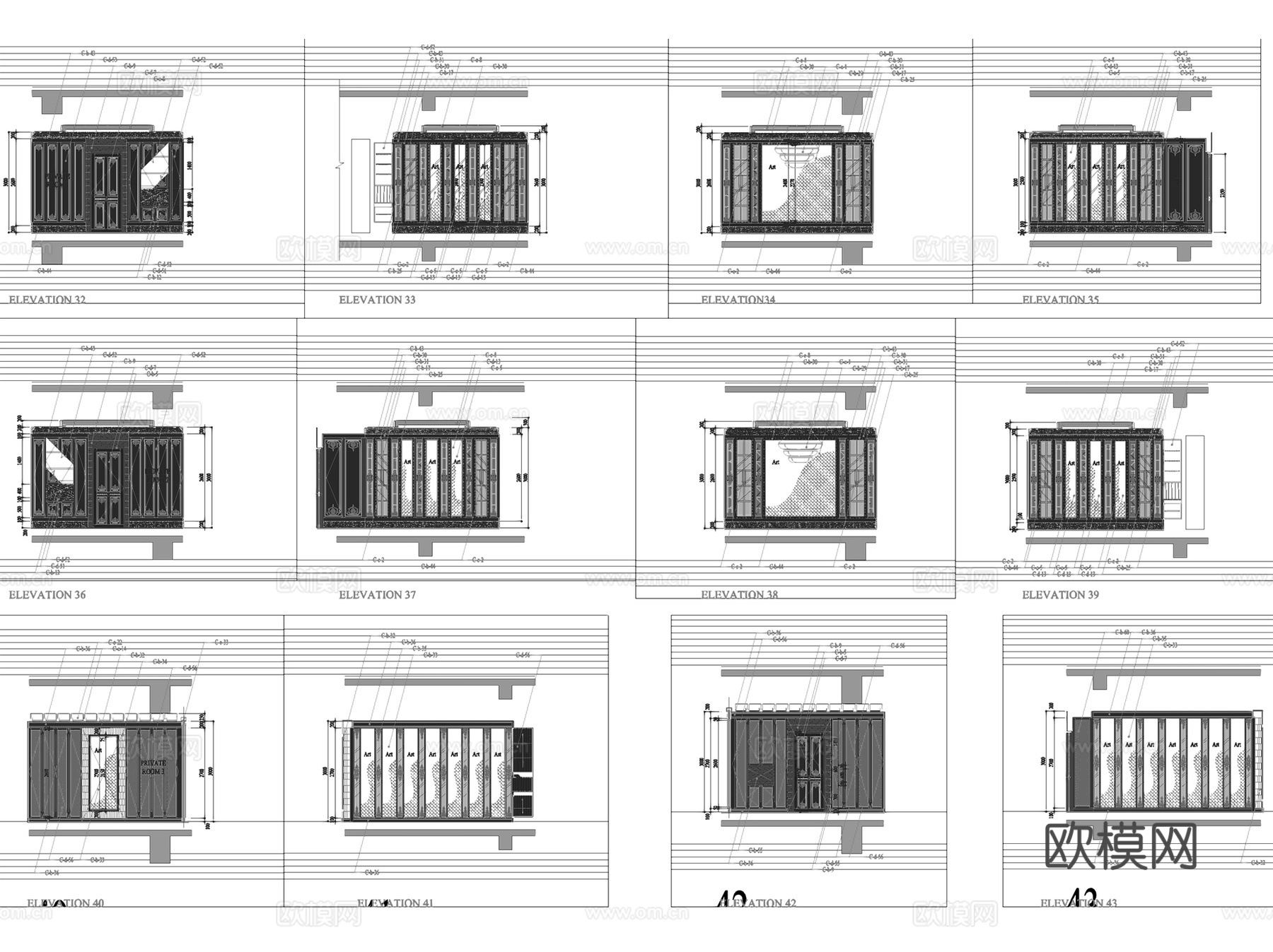 北京四季酒店采逸轩中餐厅室内工装CAD施工图整套cad施工图