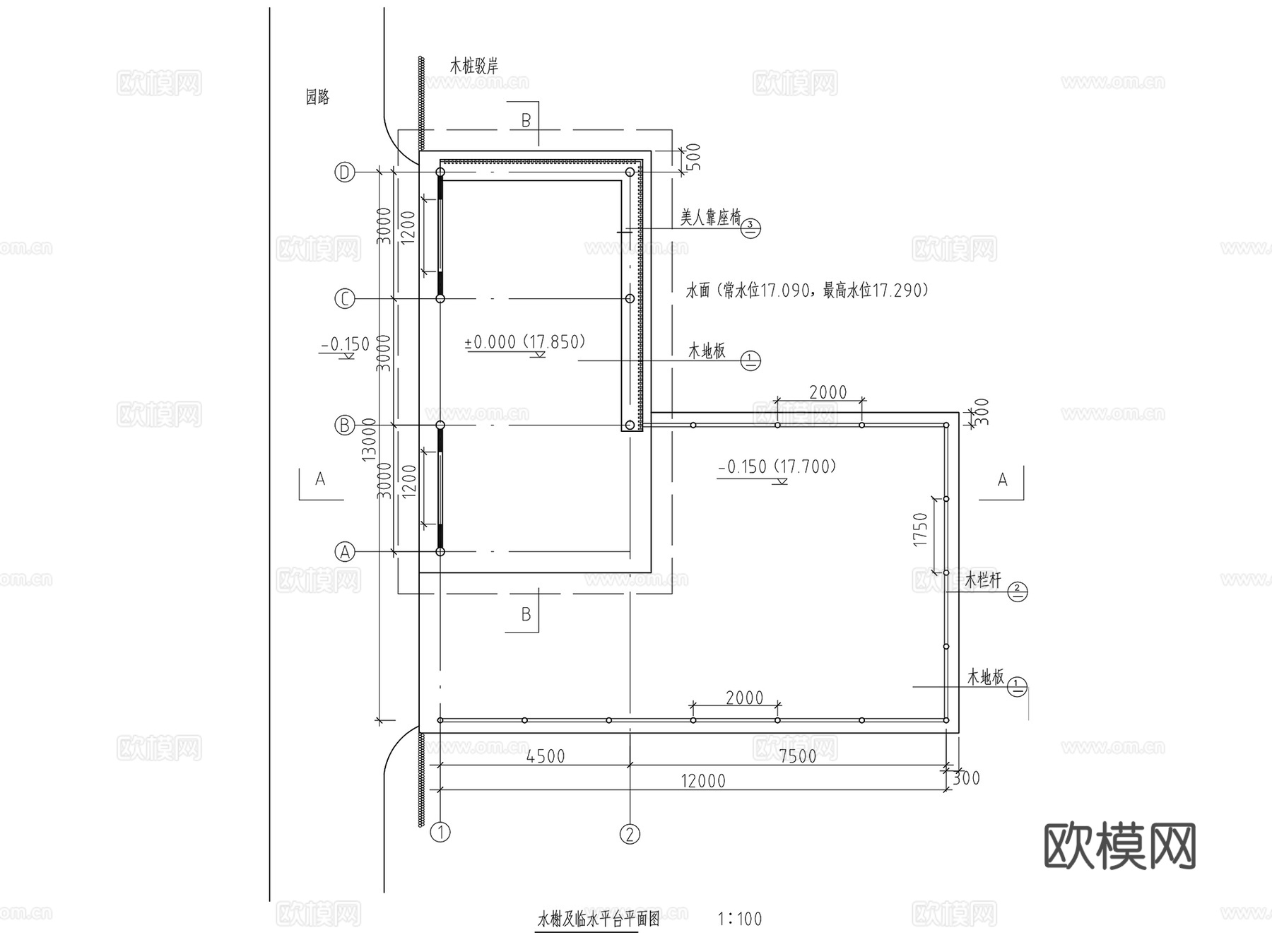 中式园林景观古建水榭CAD施工图集 3套cad施工图