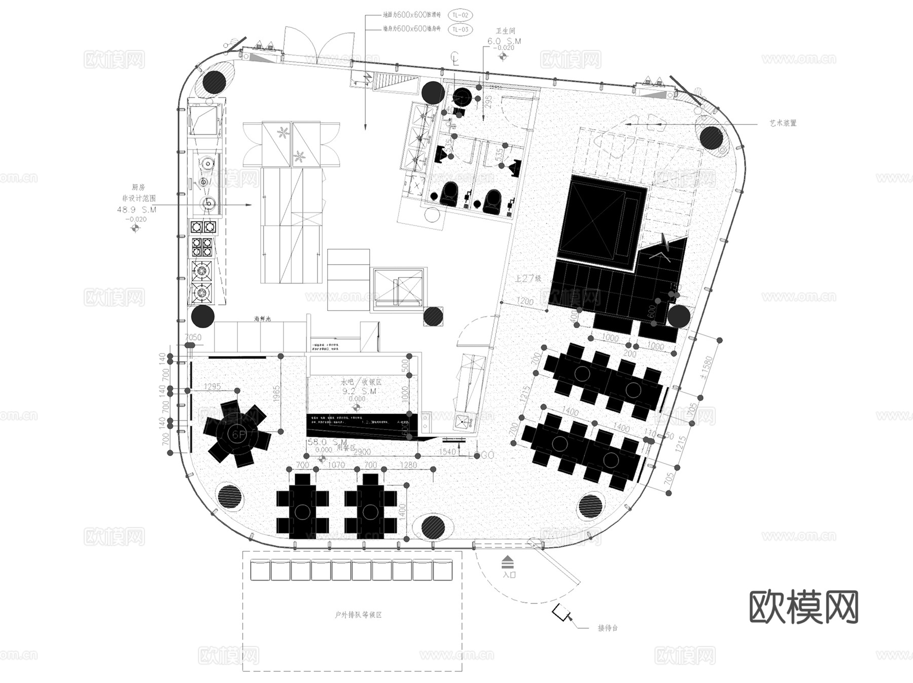 江西新力外滩9号7#拾光火锅店室内工装CAD施工图整套cad施工图