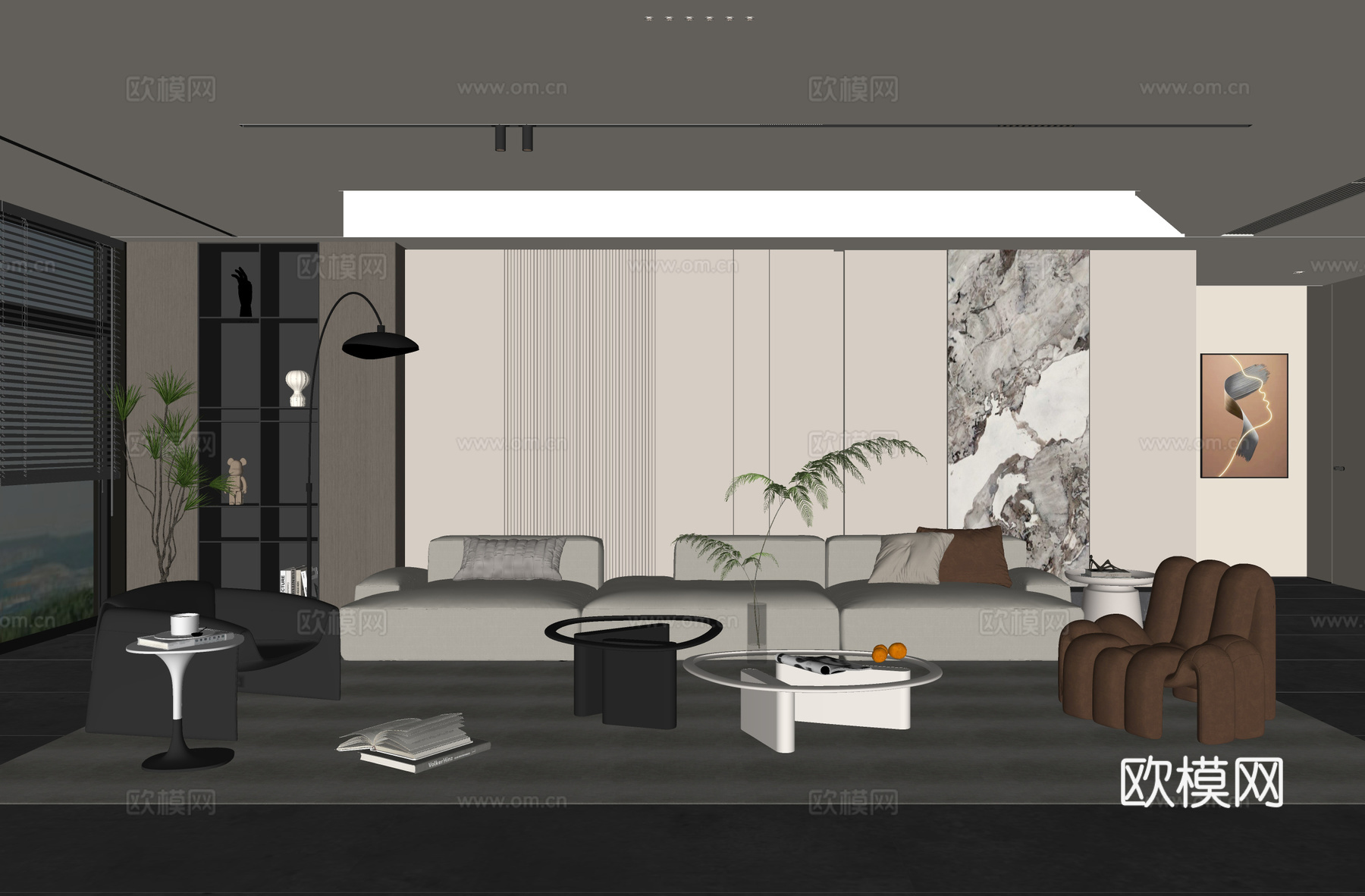 意式客厅 现代客厅 沙发茶几组合 休闲椅 沙发背景su模型