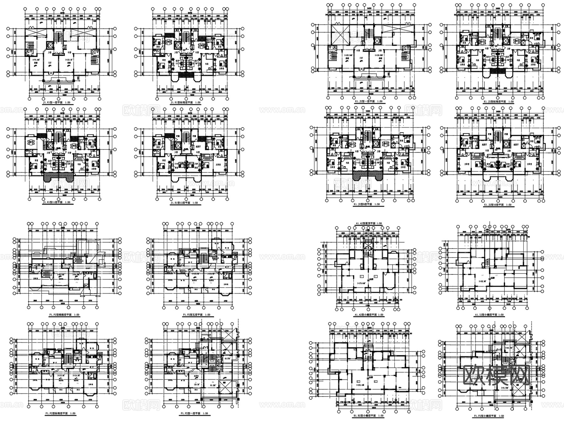 住宅建筑多种类户型图CAD平面施工图集 300套cad施工图