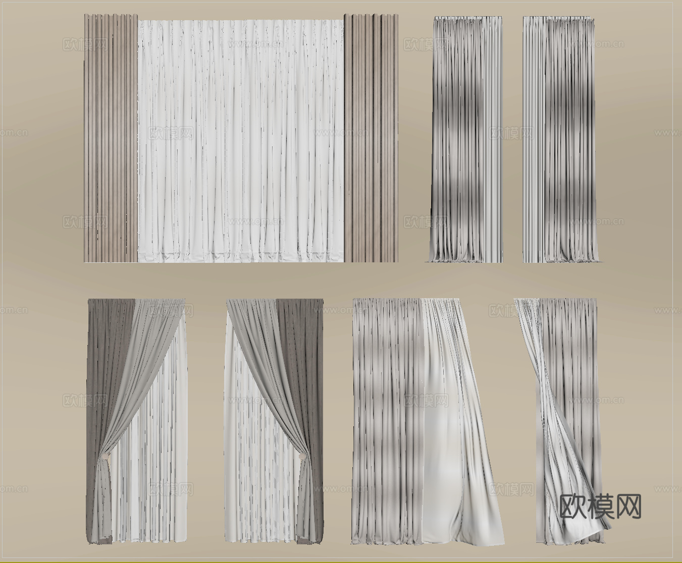 现代窗帘 布帘 纱帘 褶帘su模型
