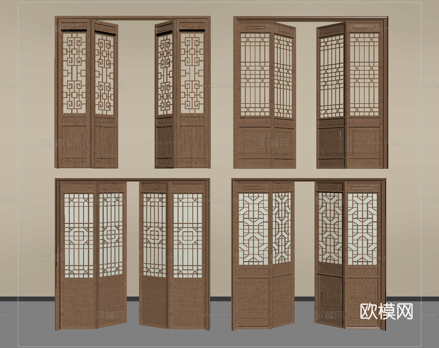 中式门窗 古建门 花格门 仿古木门 实木花格 雕花门 镂空花su模型