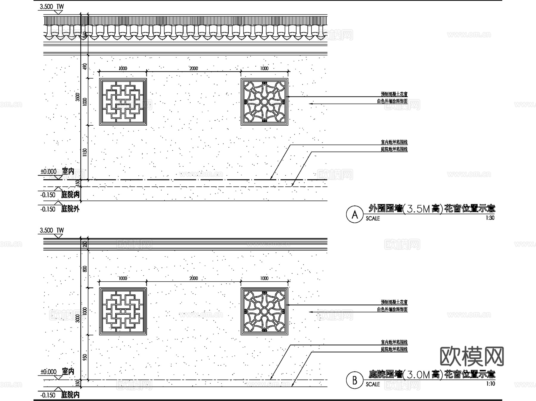 中式江南古典园林砖细漏窗花窗边框CAD施工图集cad施工图