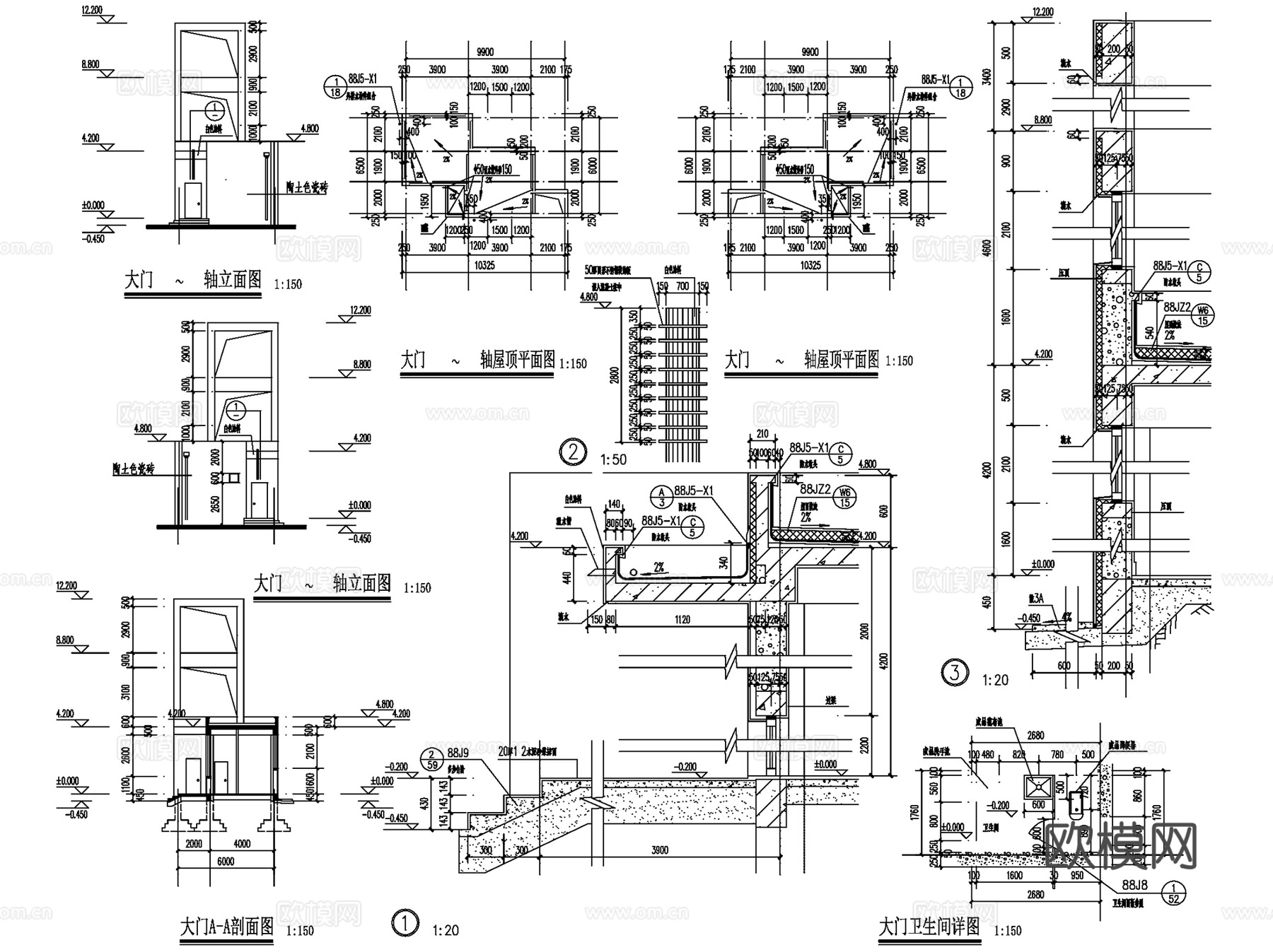 主入口大门门头详图CAD施工图集 3套cad施工图