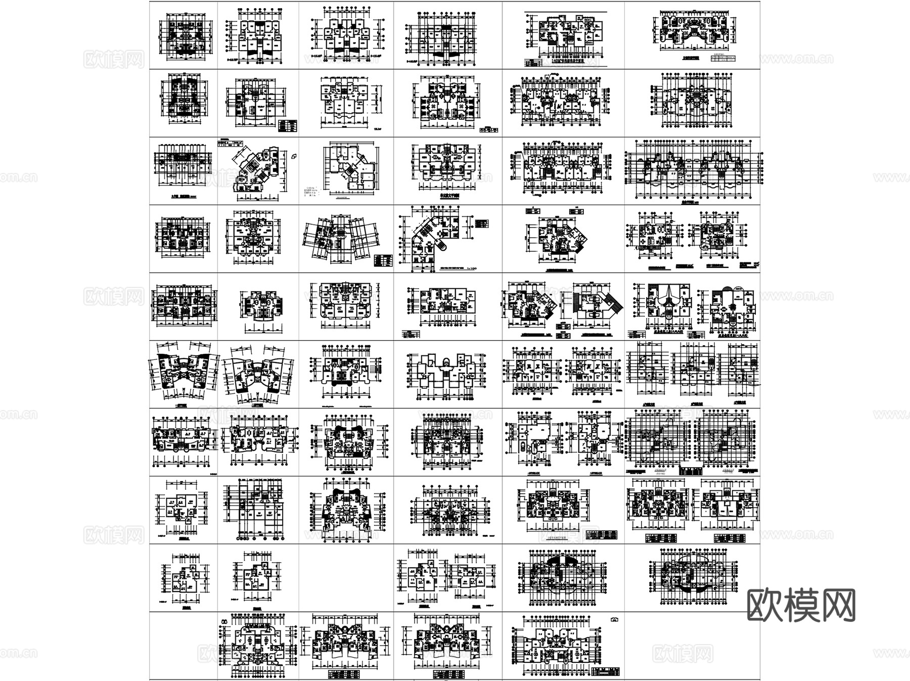 住宅建筑多种类户型图CAD平面施工图集 300套cad施工图