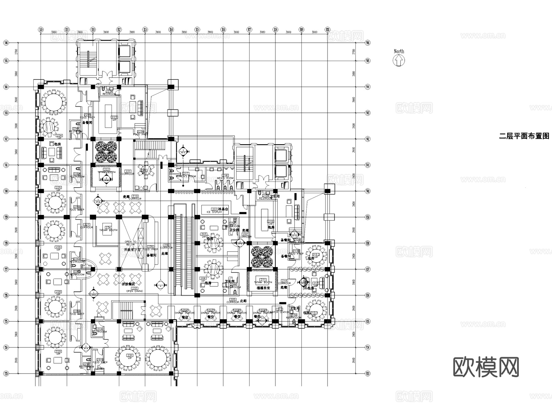 复古风俏江南新理念中餐厅室内工装CAD施工图cad施工图