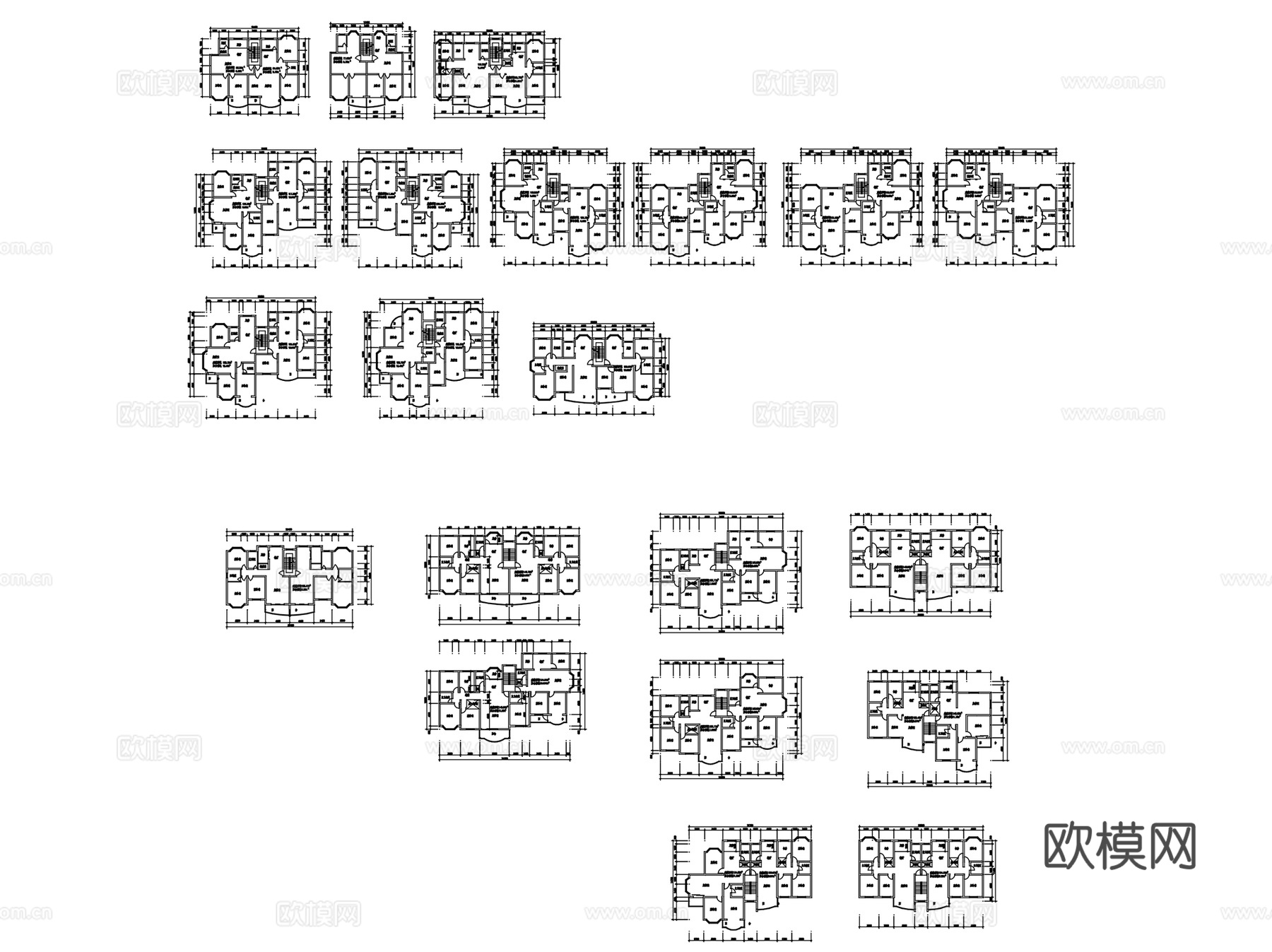 住宅建筑多种类户型图CAD平面施工图集 300套cad施工图