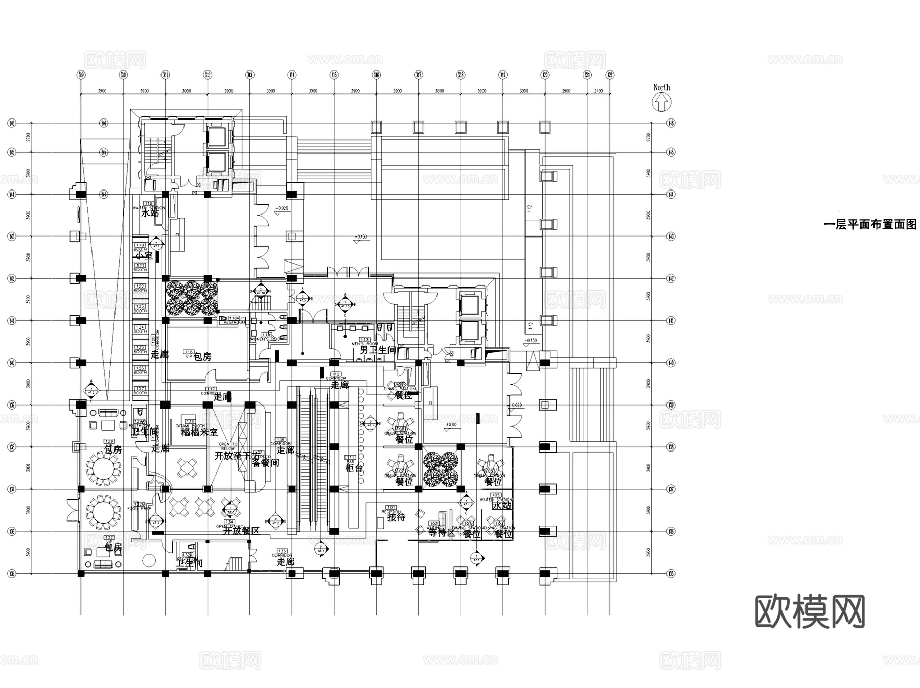 复古风俏江南新理念中餐厅室内工装CAD施工图cad施工图
