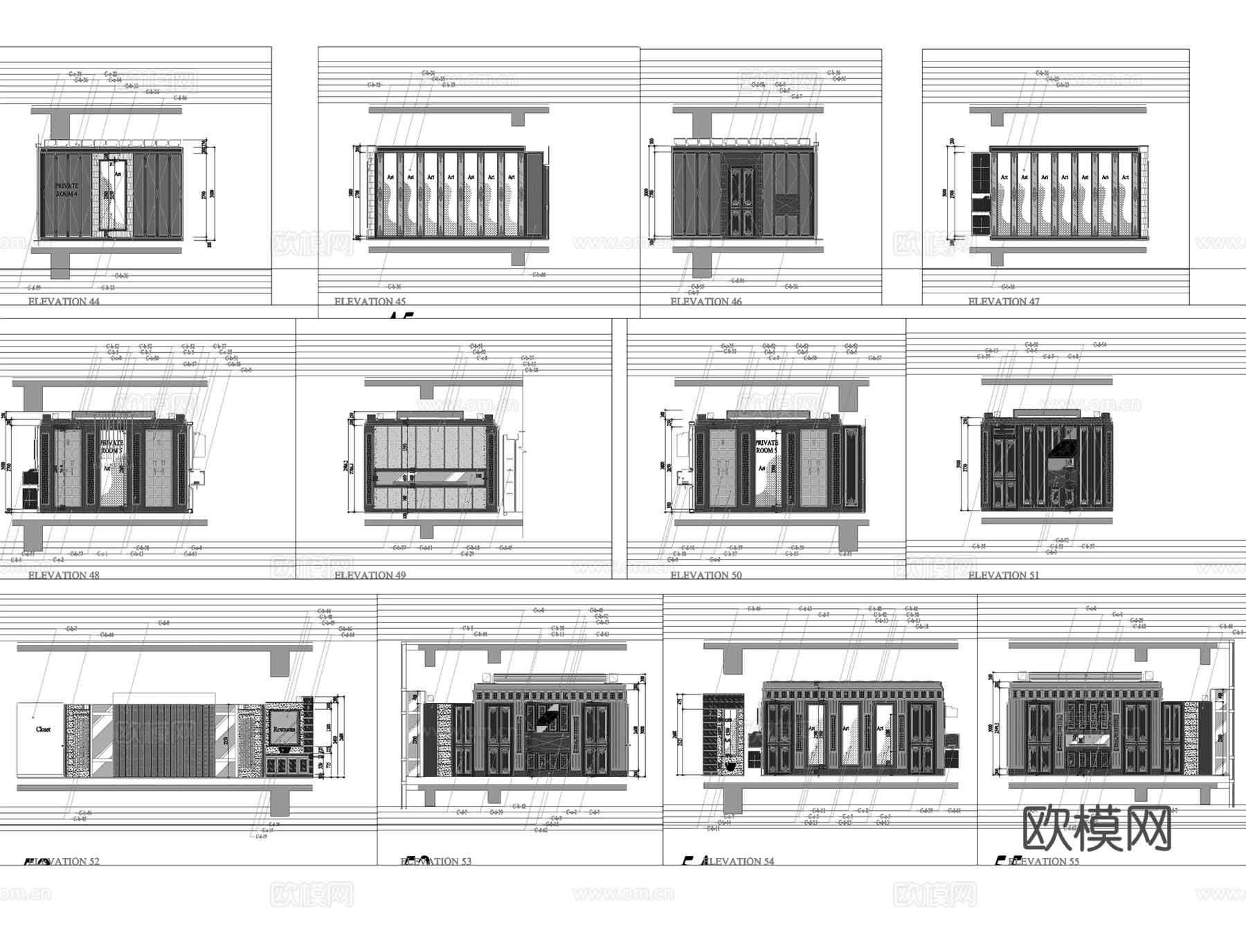 北京四季酒店采逸轩中餐厅室内工装CAD施工图整套cad施工图