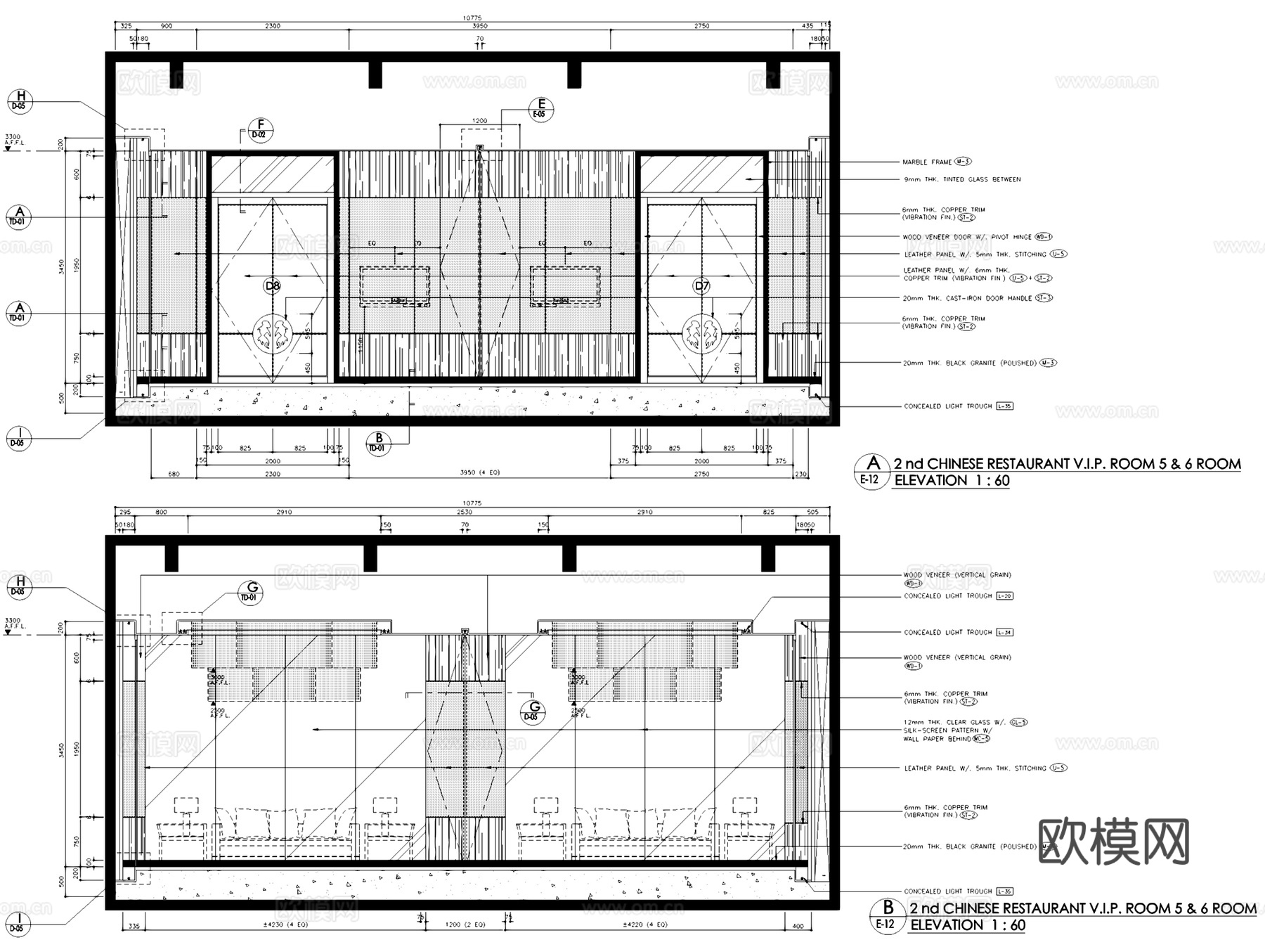澳门五星级酒店中餐厅室内工装CAD施工图整套cad施工图