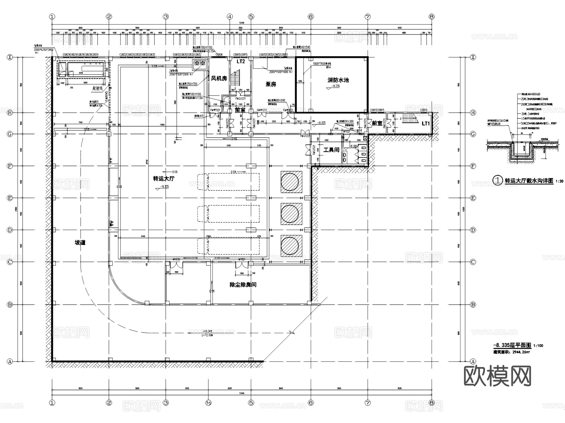 重庆茶园公租房生活垃圾压缩转运站建筑CAD施工图全套cad施工图