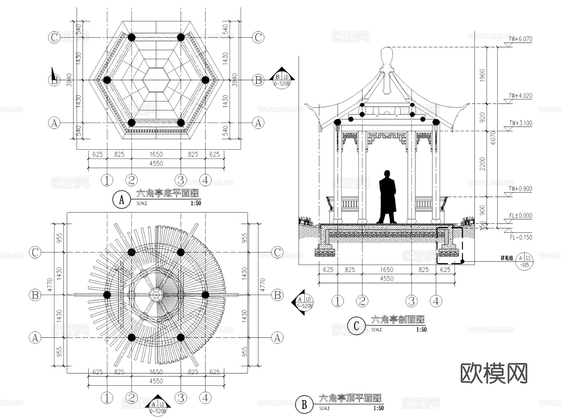 中式及欧式园林休闲景观亭CAD施工图集 33套cad施工图