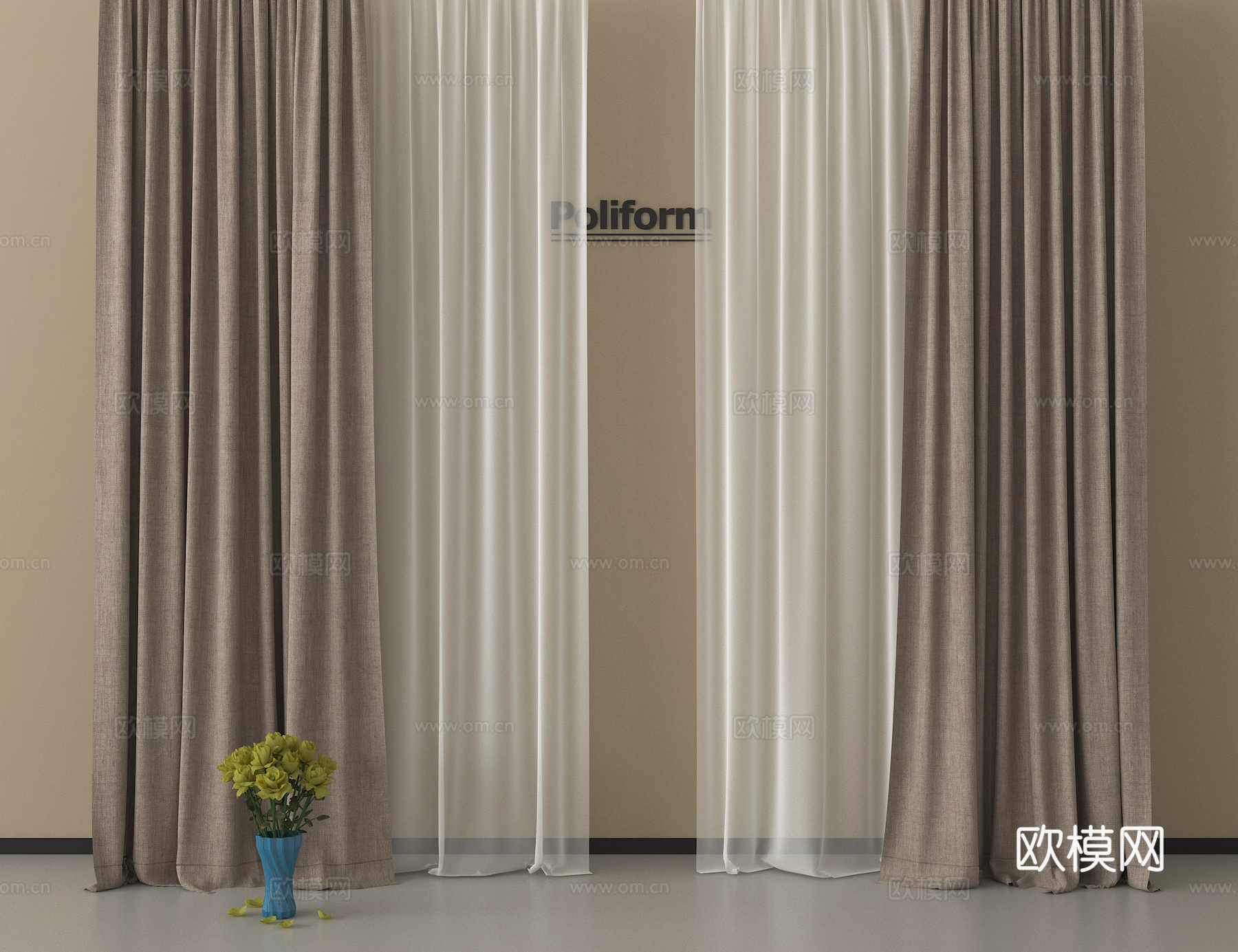 现代窗帘 布帘 纱帘 褶帘su模型