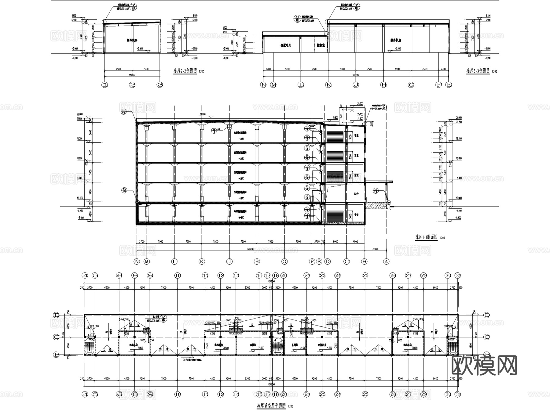 重庆四行源物流食品冷链加工冻库建筑CAD施工图全套cad施工图