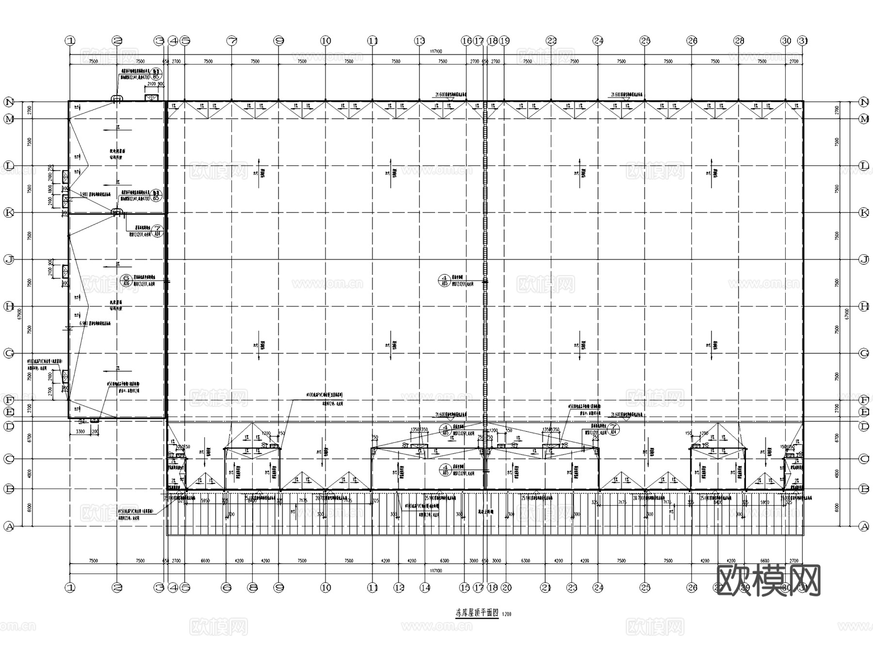 重庆四行源物流食品冷链加工冻库建筑CAD施工图全套cad施工图
