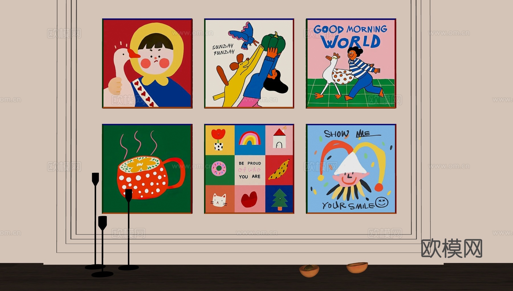 现代多巴胺装饰画su模型