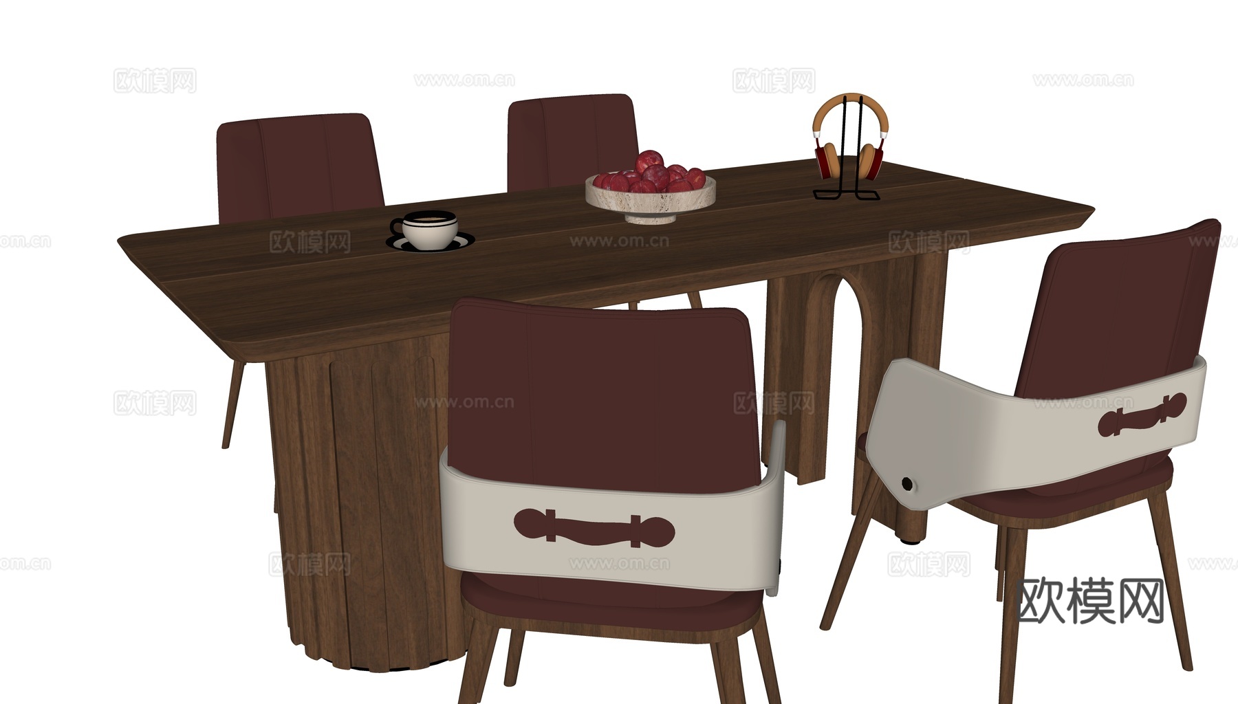 现代中古餐桌su模型