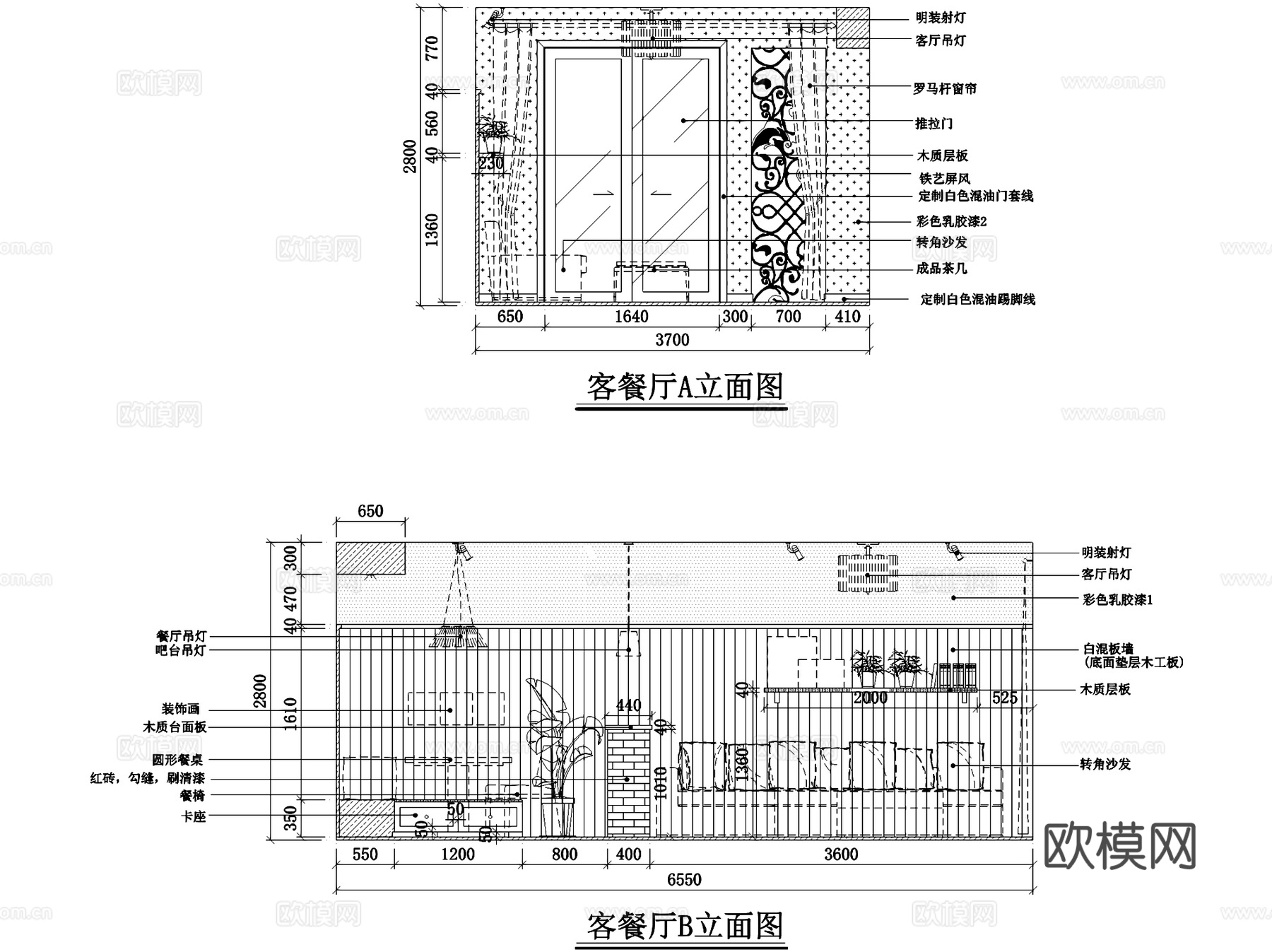 北欧田园风杭州私宅三室两厅一卫室内家装CAD施工图cad施工图