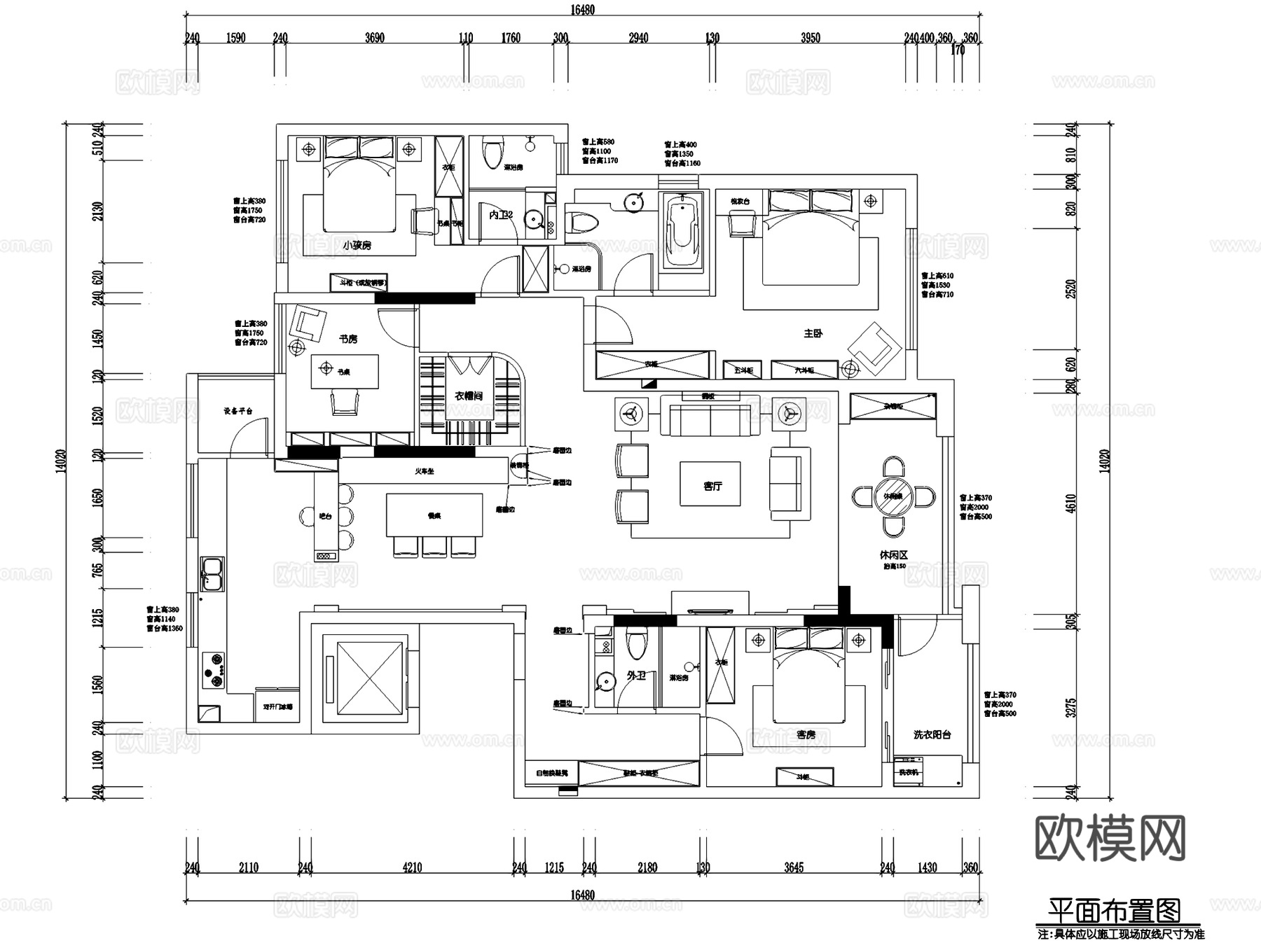 地中海风四室两厅三卫室内家装CAD施工图cad施工图