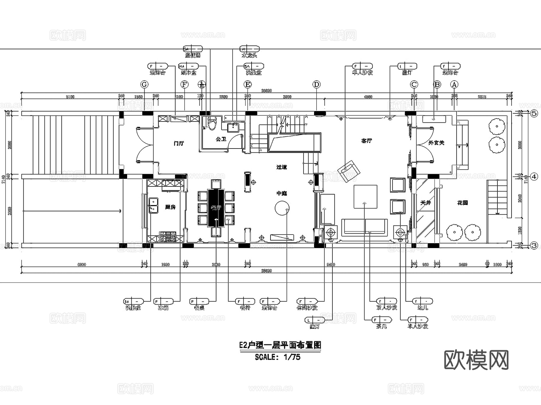 保亿风景水岸E2户型欧式三层联排别墅室内家装CAD施工图整套cad施工图