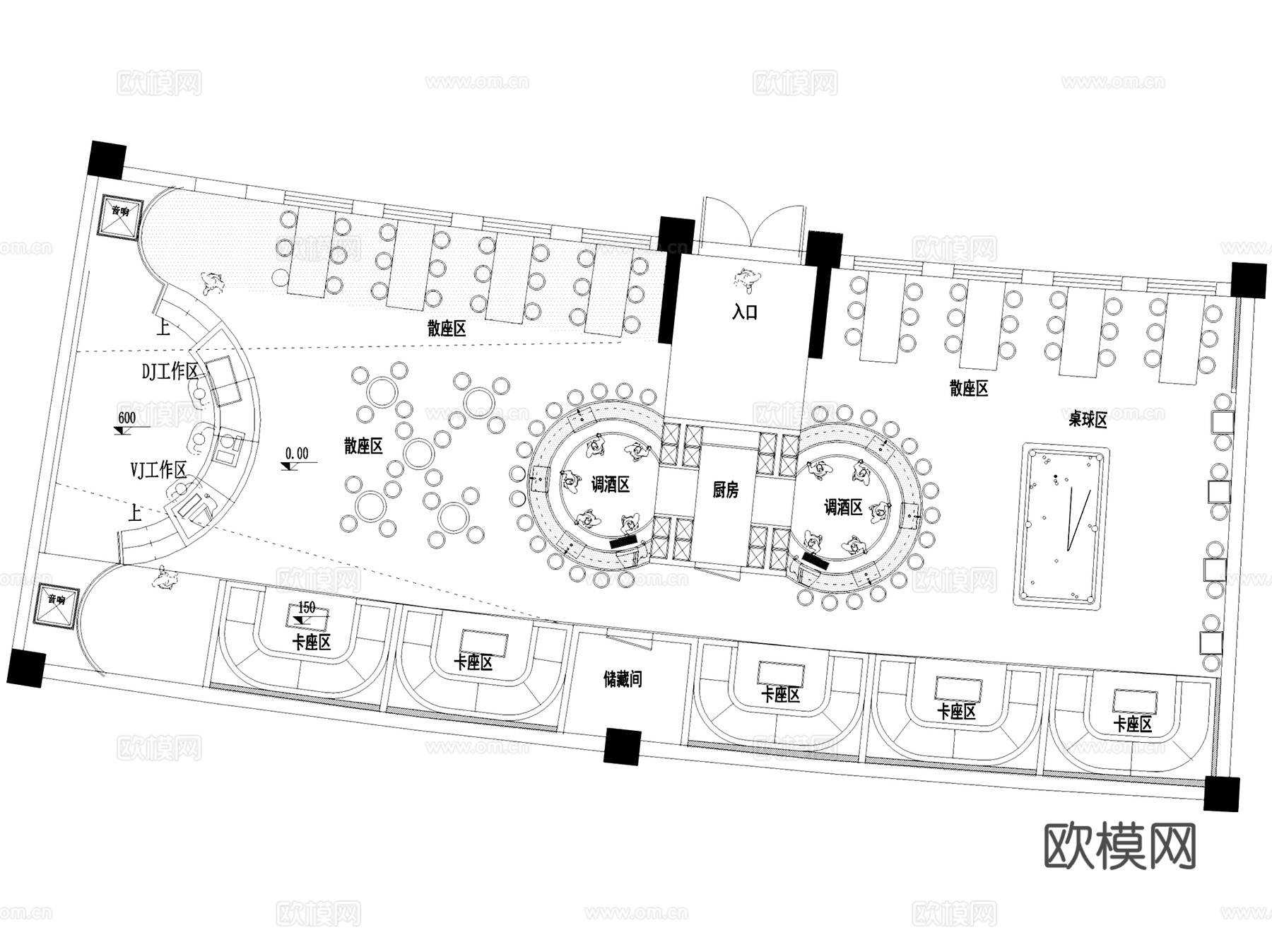 新后街酒吧简餐室内工装CAD施工图cad施工图