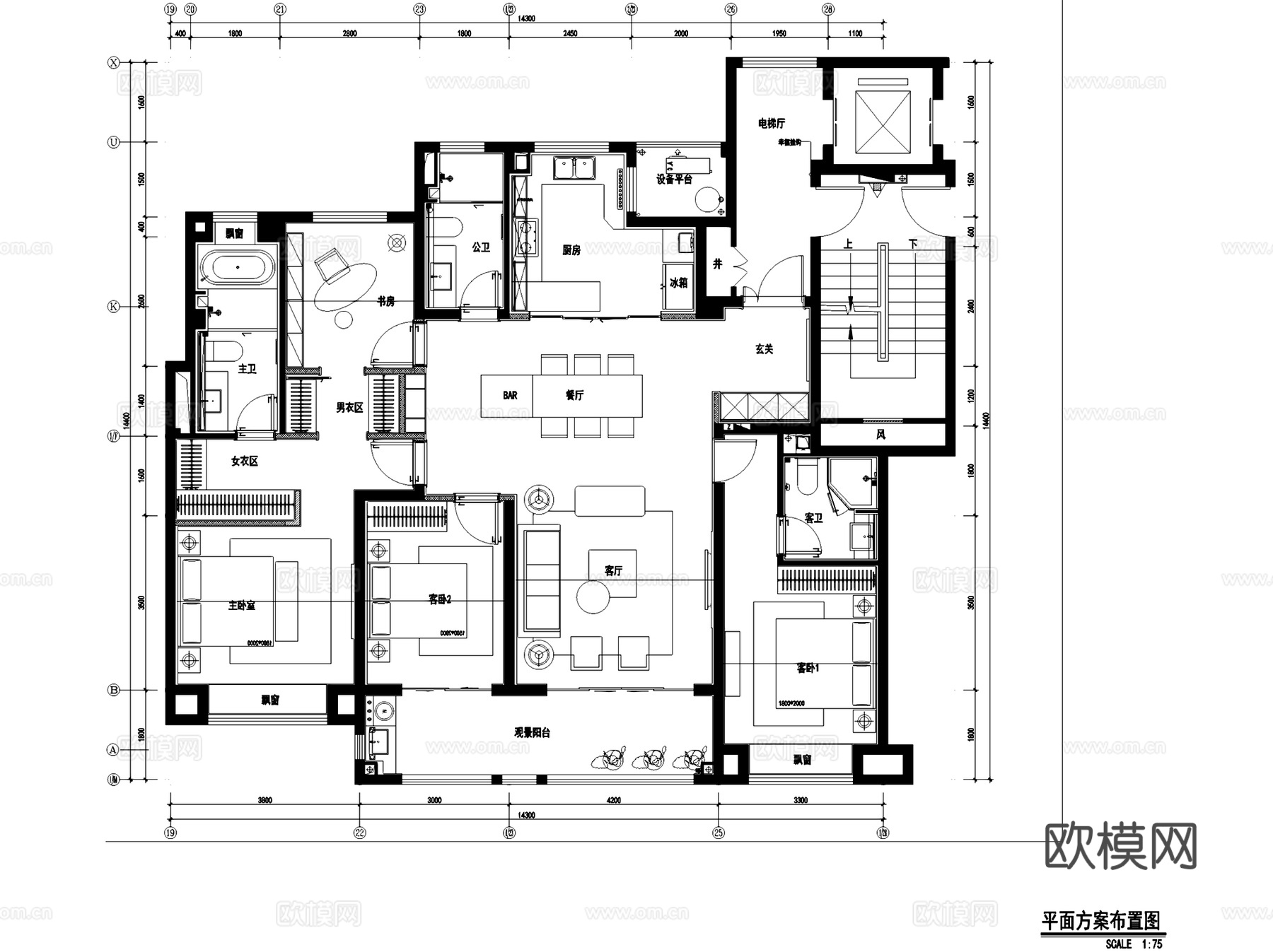 常州新城淹南洋房166户型室内家装CAD施工图整套cad施工图