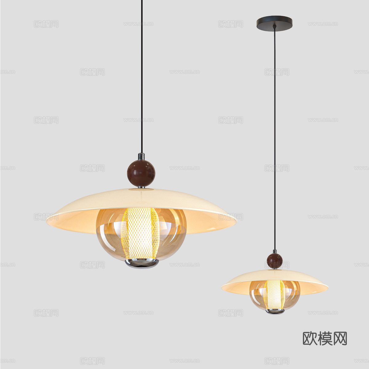 现代中古风吊灯 法式奶油风吊灯 餐厅吊灯 卧室床头小吊灯su模型