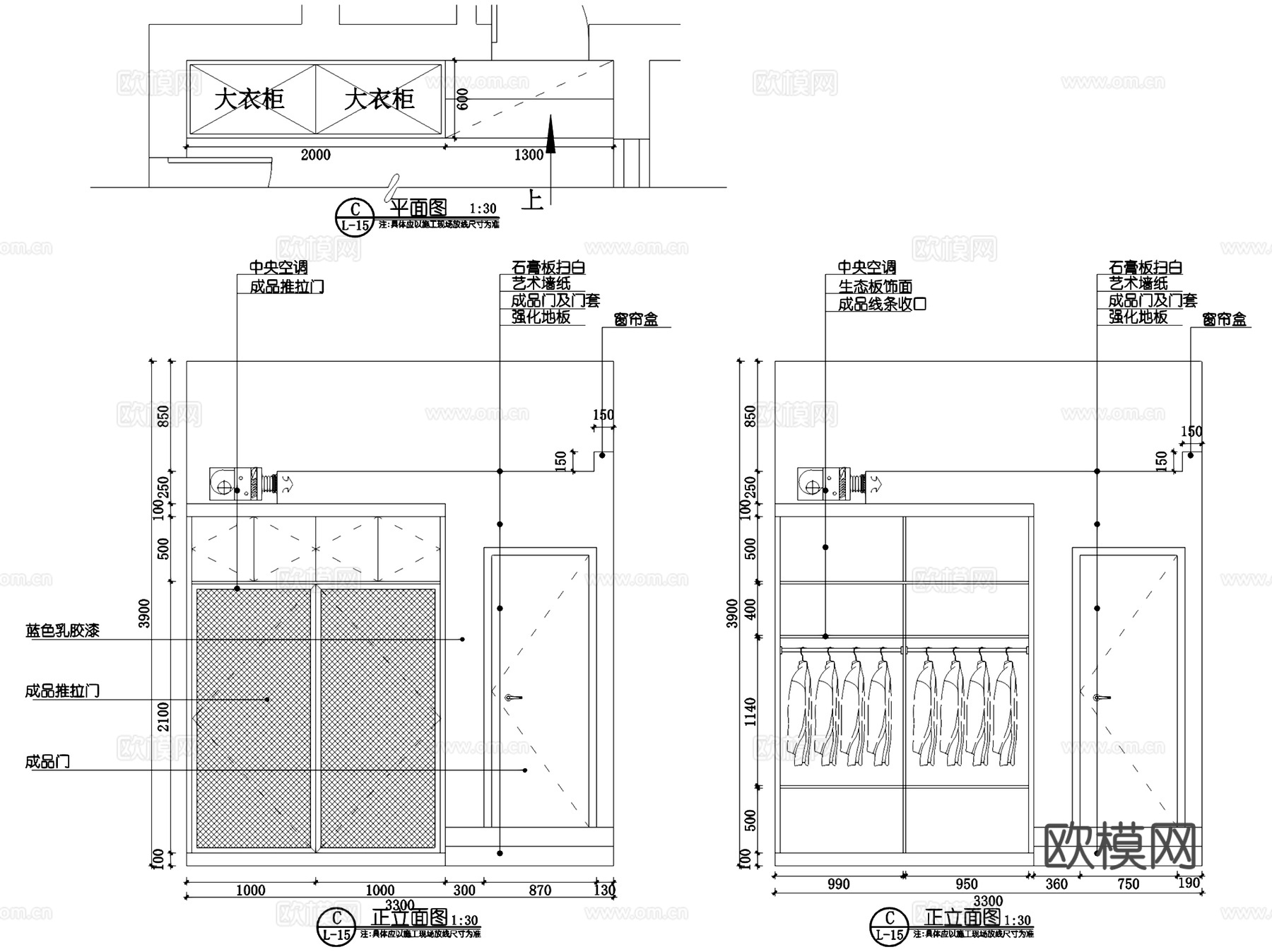 地中海风三室两厅四卫室内家装CAD施工图cad施工图