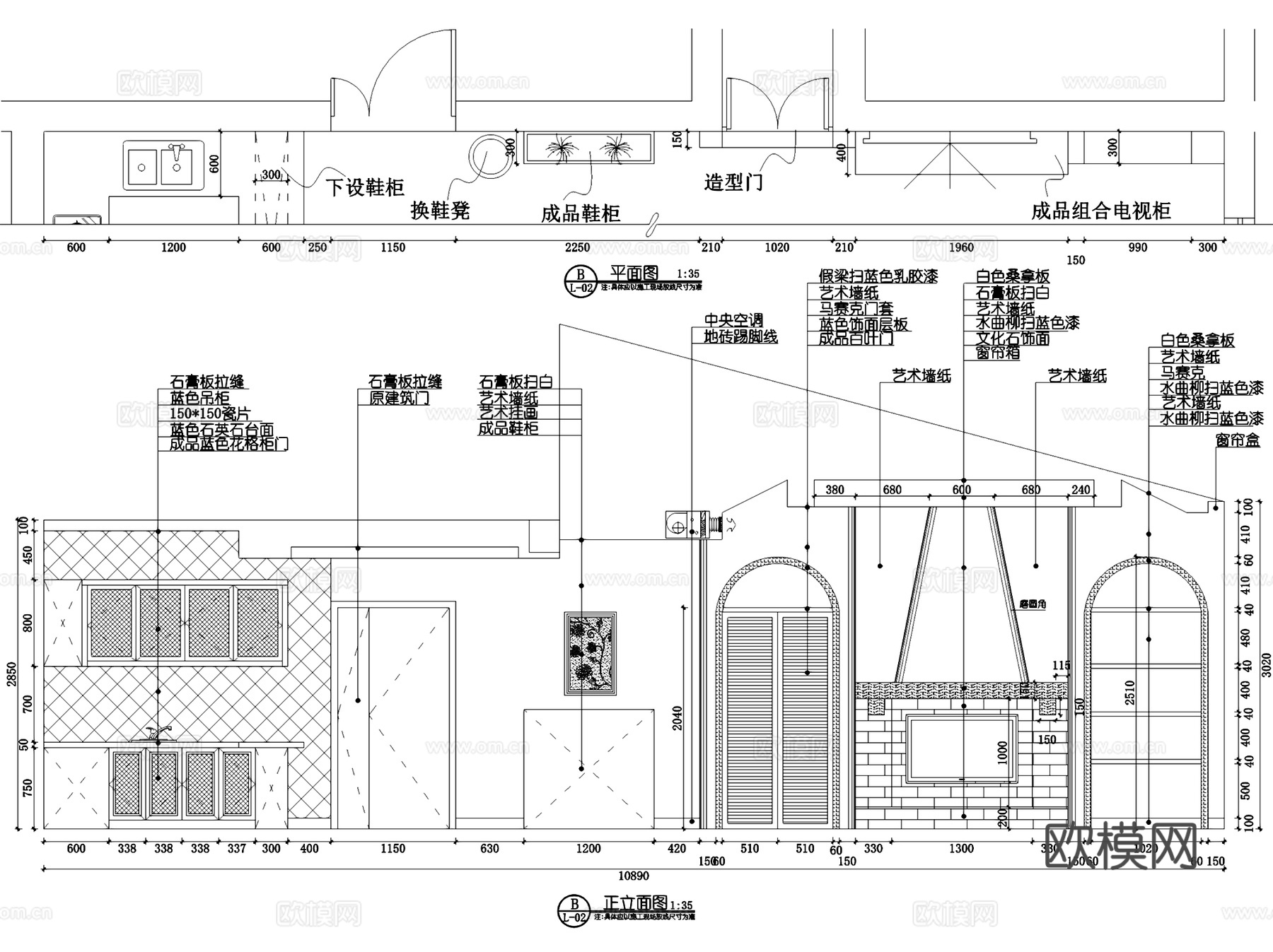 地中海风三室两厅四卫室内家装CAD施工图cad施工图