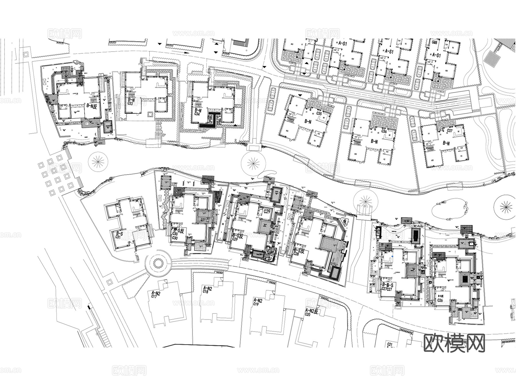 奥雅·北京泰禾运河岸上东区水系6栋新中式样板间私家庭院花园cad施工图下载（渲染图3）