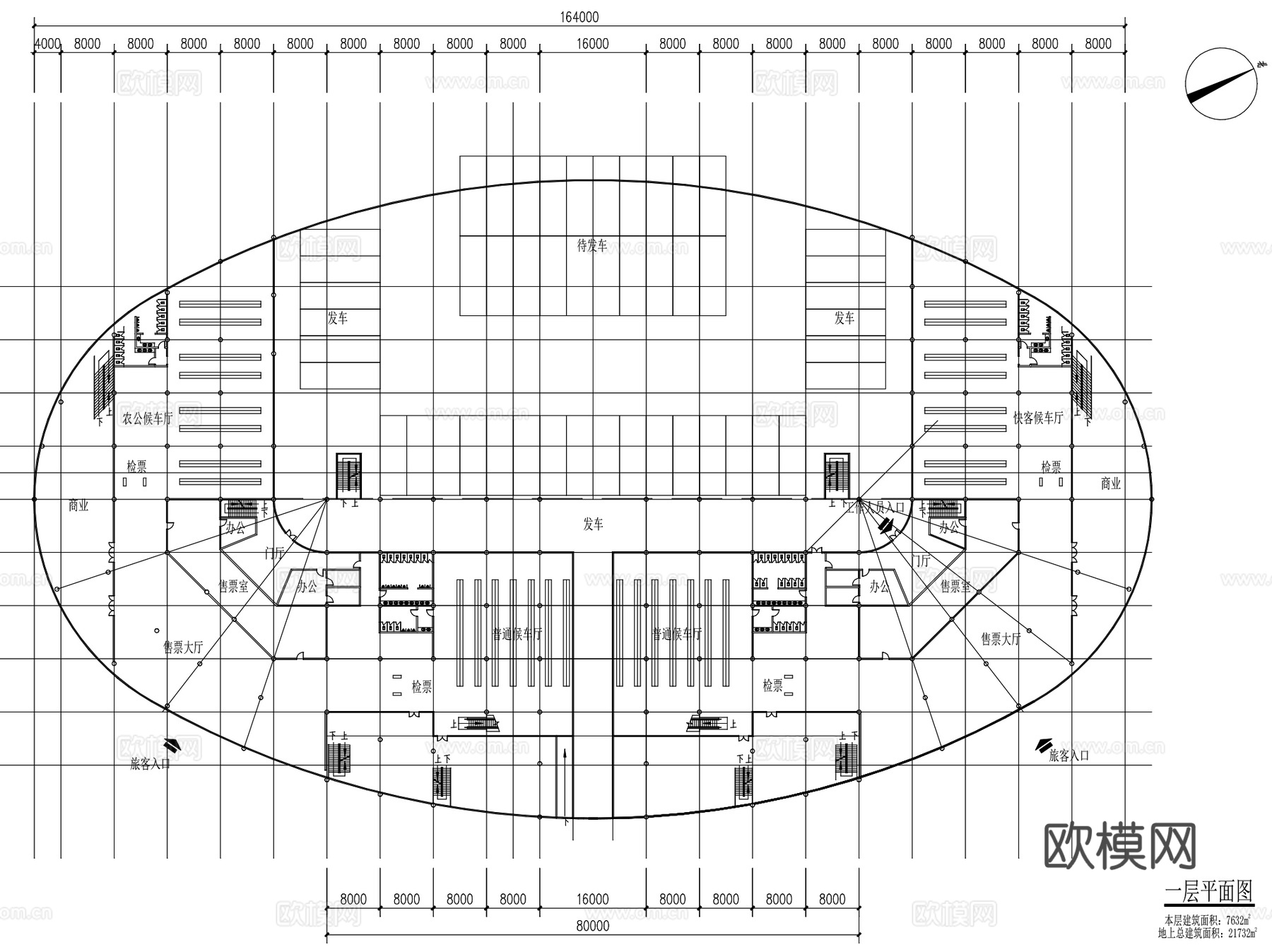 启东客运站公共汽车站建筑CAD施工图+SU+3Dmaxcad施工图下载（渲染图7）