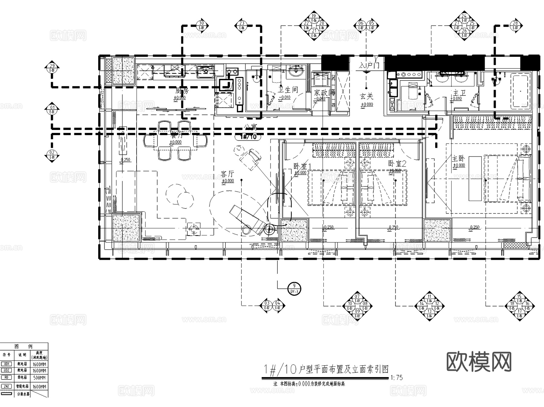 北京万科大都会滨江1#10户型室内家装CAD施工图整套cad施工图
