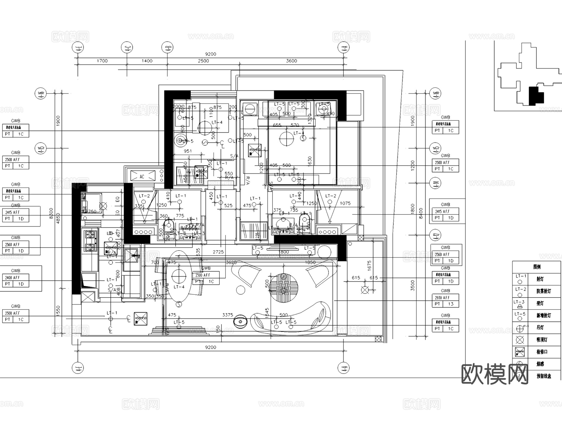 大冲住宅发展二期两室两厅两卫室内家装CAD施工图cad施工图