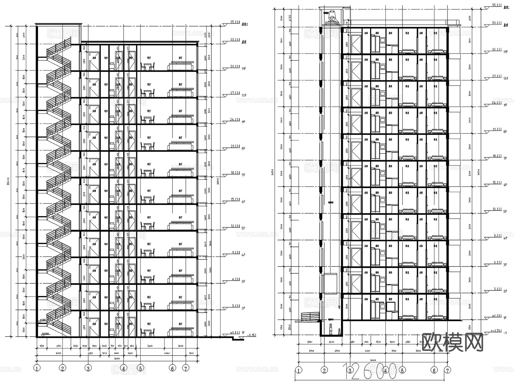 龙泉驿区居住区小高层建筑CAD施工图集cad施工图