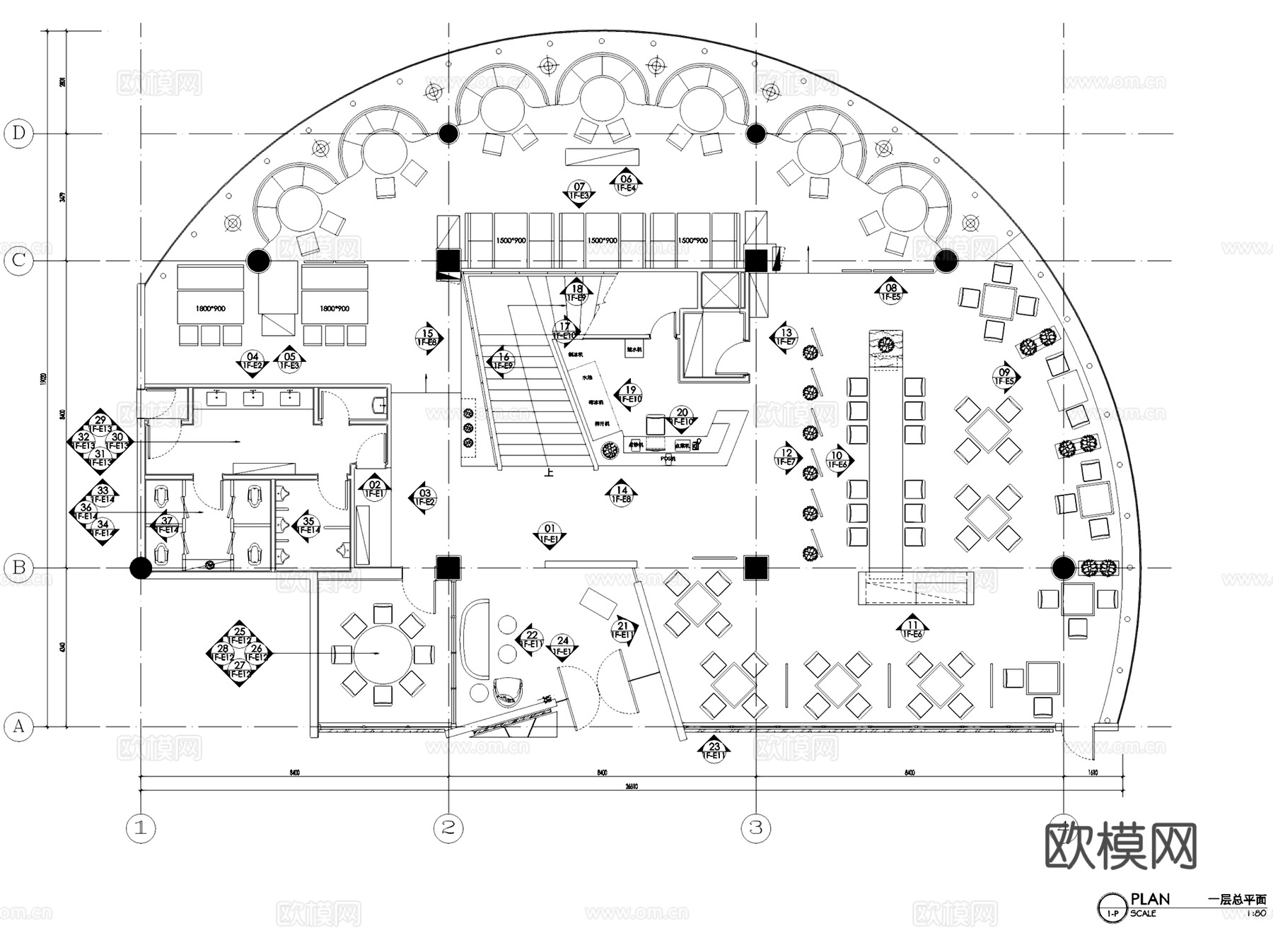 新中式无锡乡水谣二层餐厅室内工装CAD施工图cad施工图