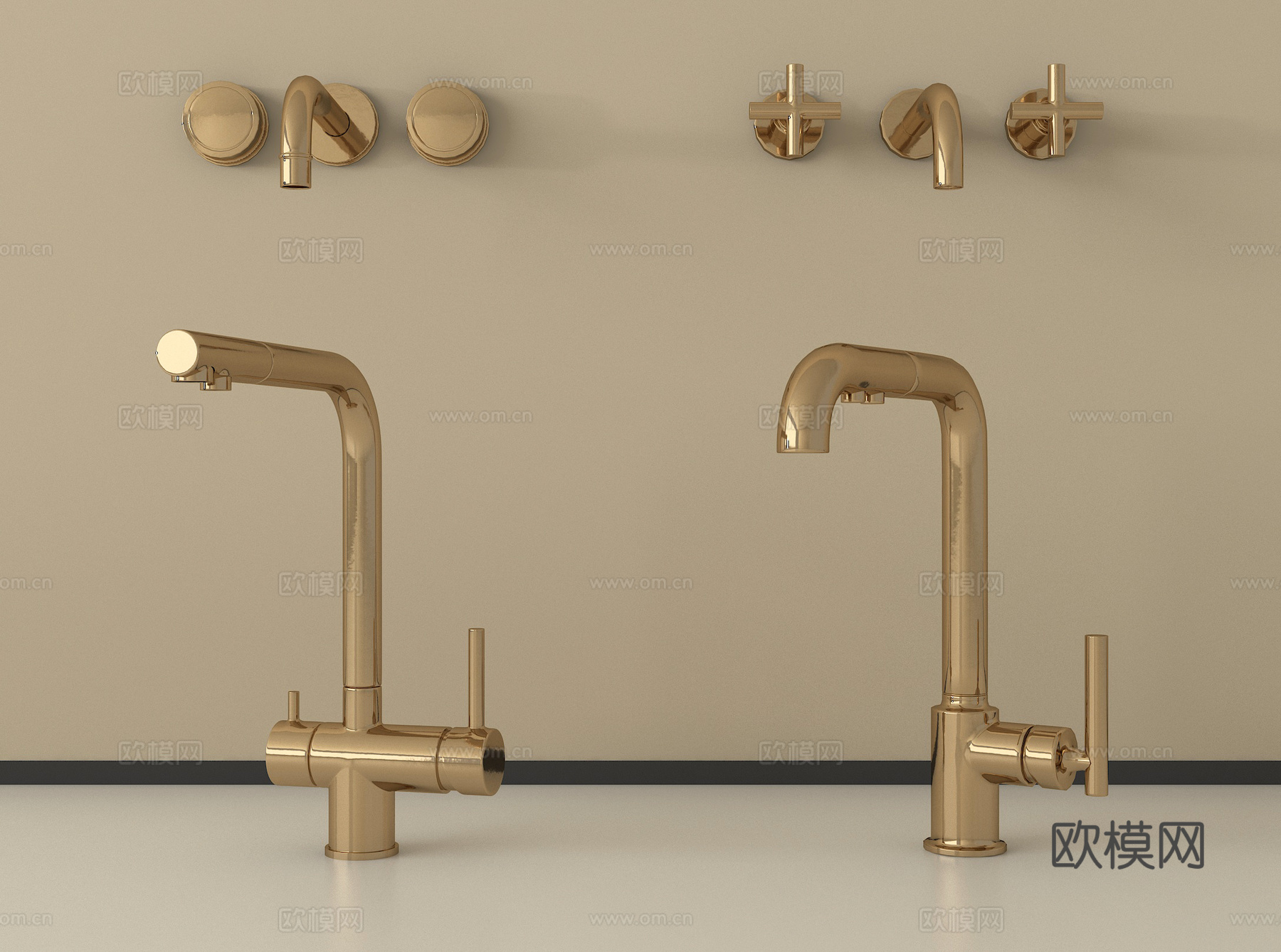 现代不锈钢水龙头组合 墙出su模型