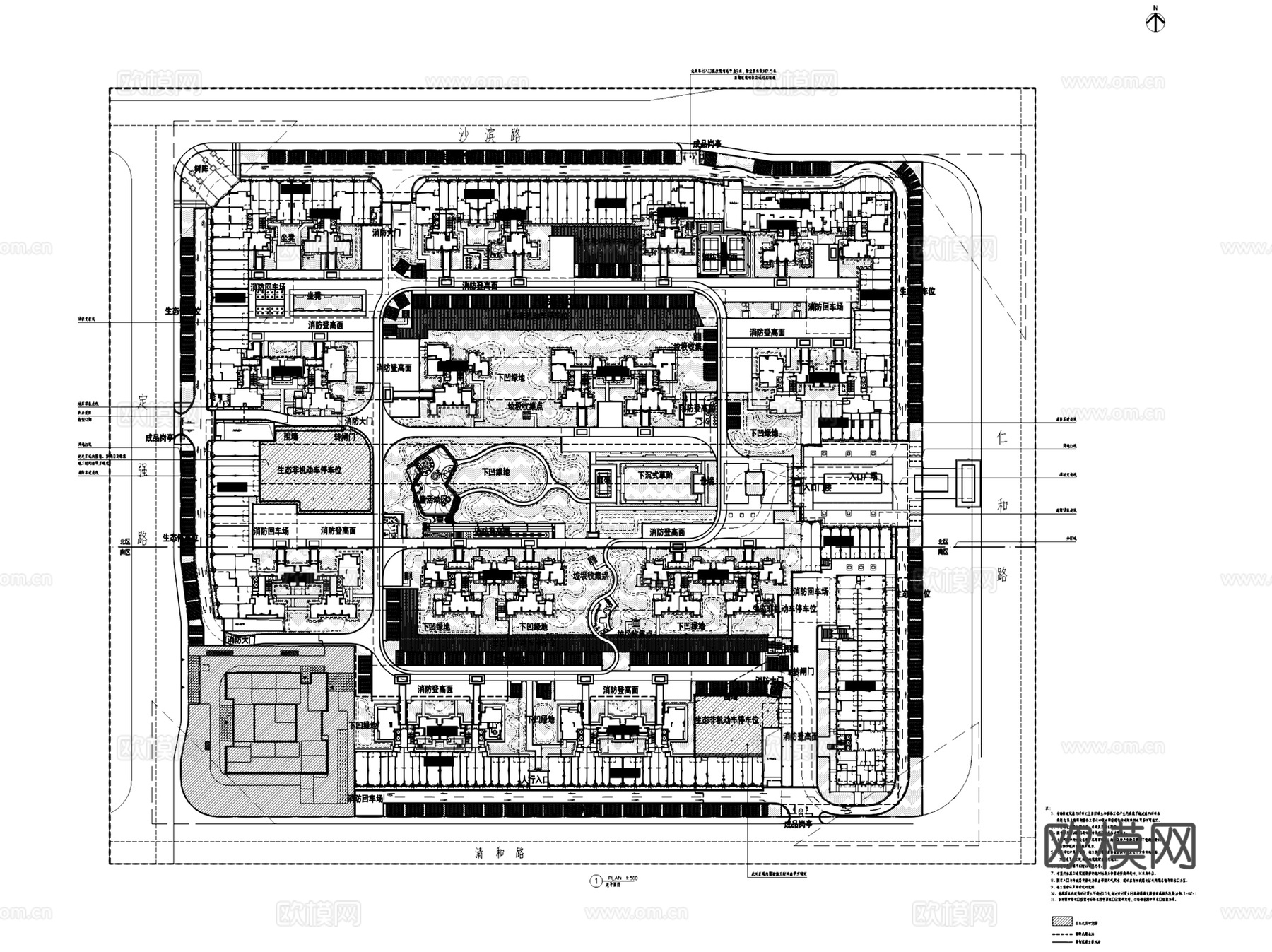 南宁荣和公园里西区景观大区CAD施工图整套cad施工图