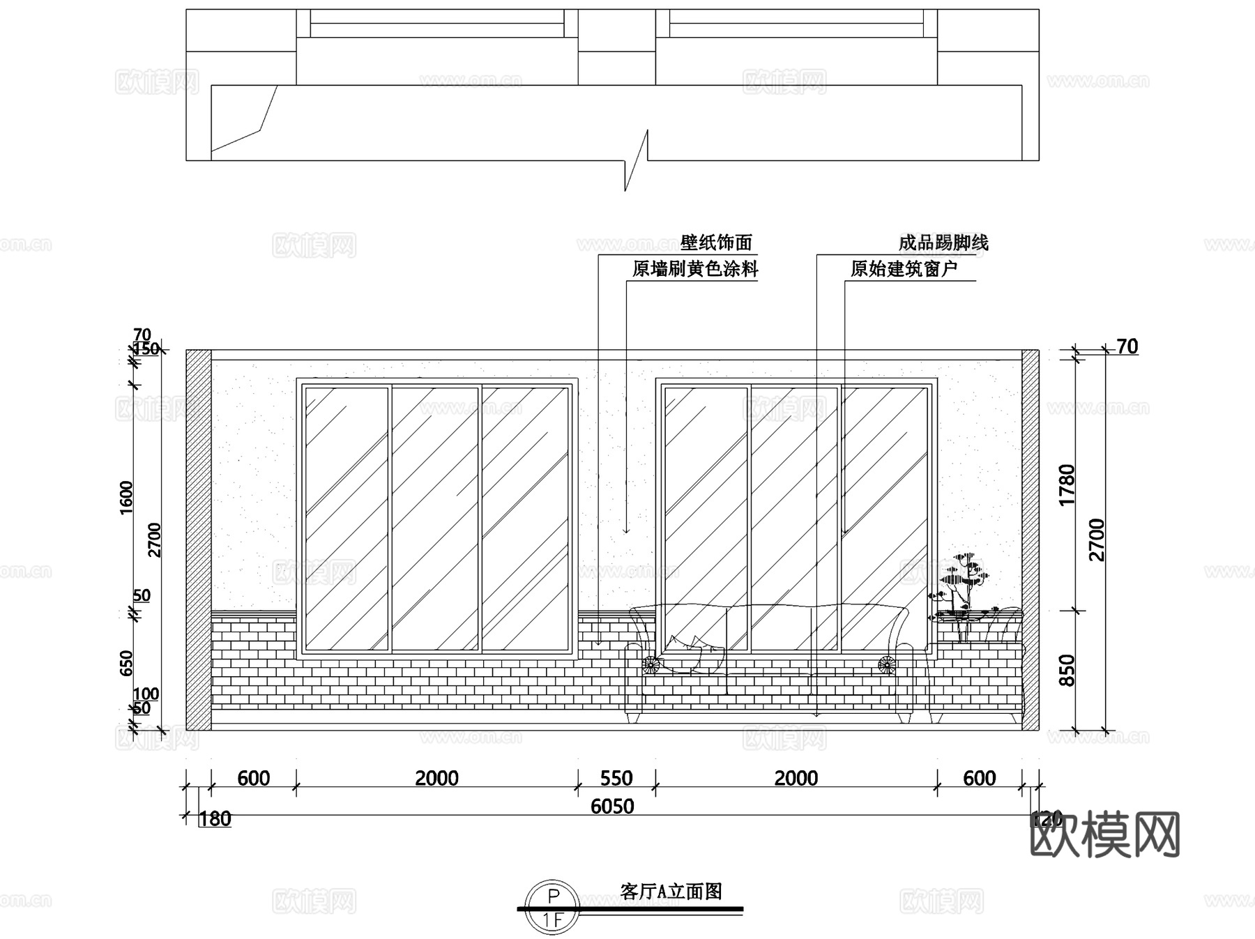 地中海风两室两厅一卫室内家装CAD施工图cad施工图