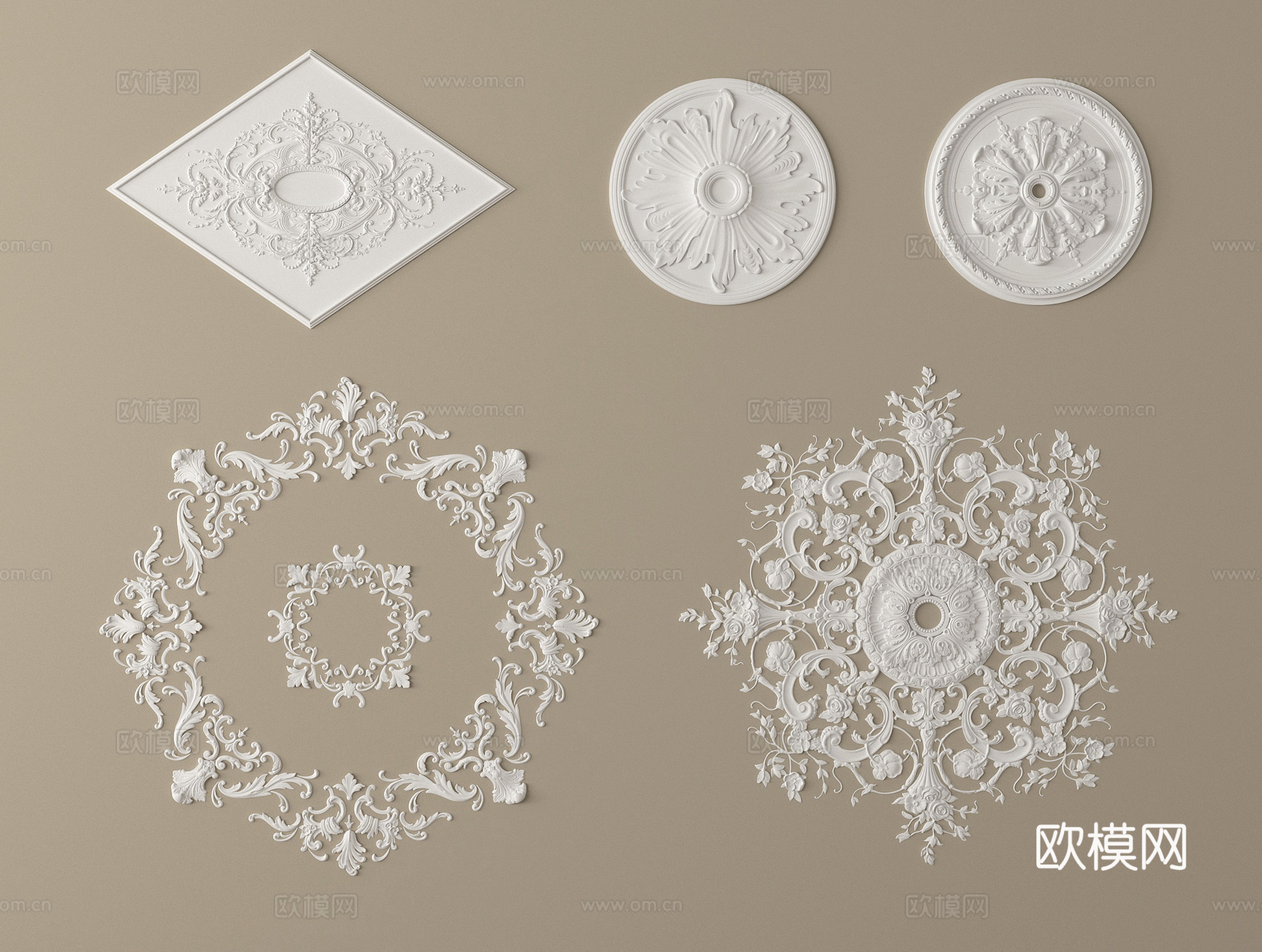 法式雕花 灯盘 石膏构件3d模型下载