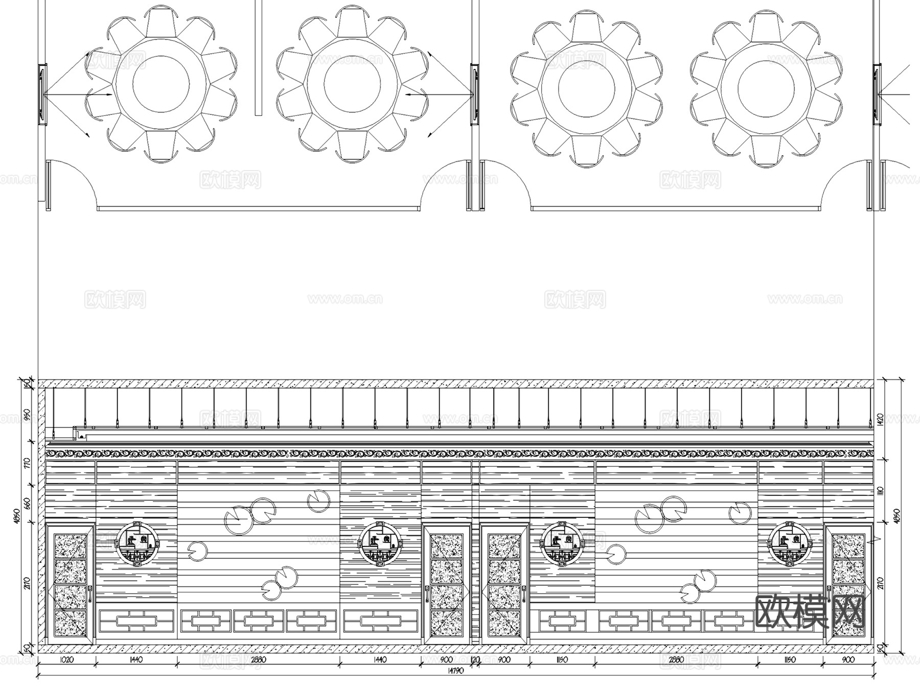 新中式中餐厅室内工装CAD施工图+3Dmax模型cad施工图
