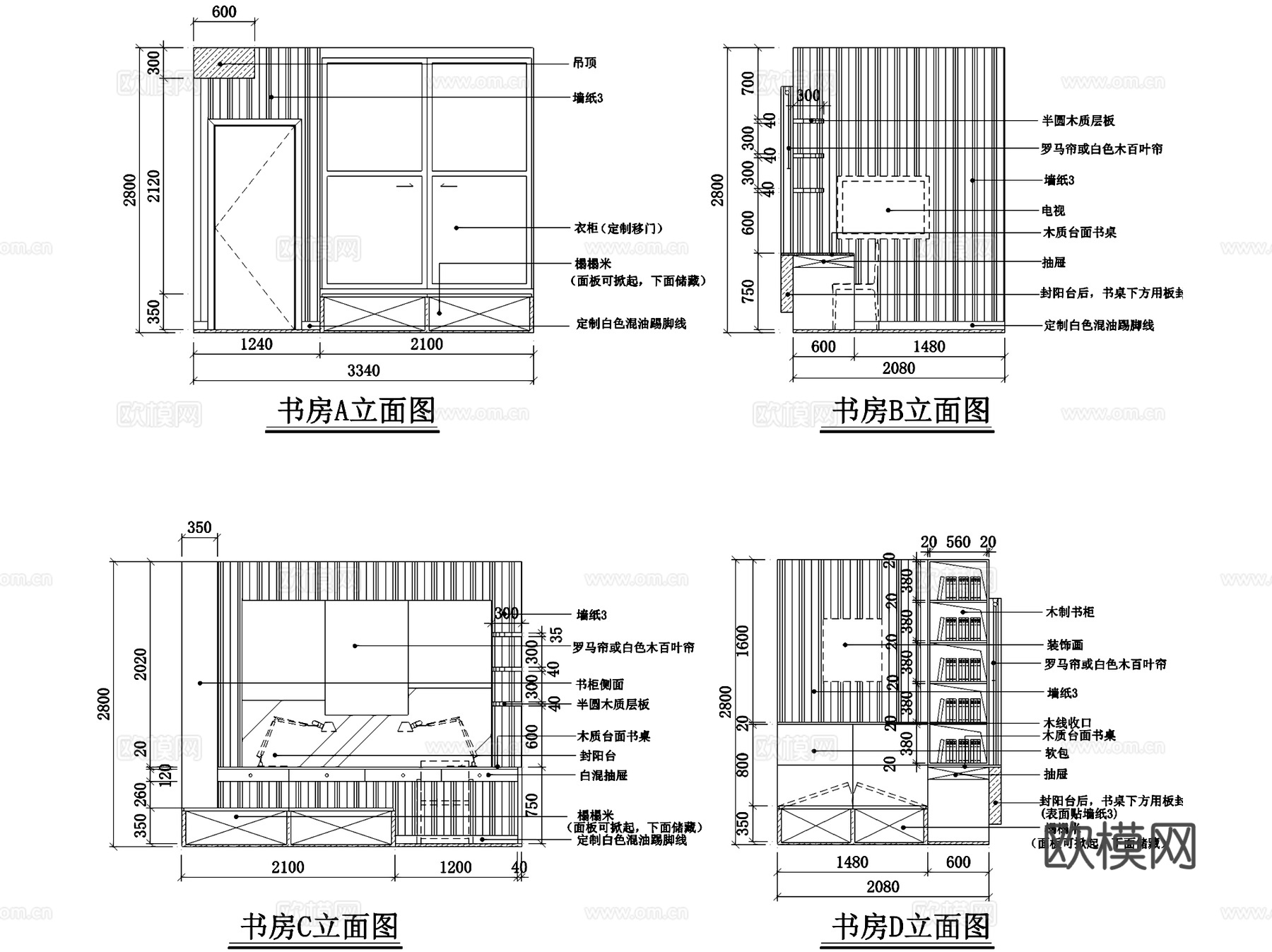 北欧田园风杭州私宅三室两厅一卫室内家装CAD施工图cad施工图