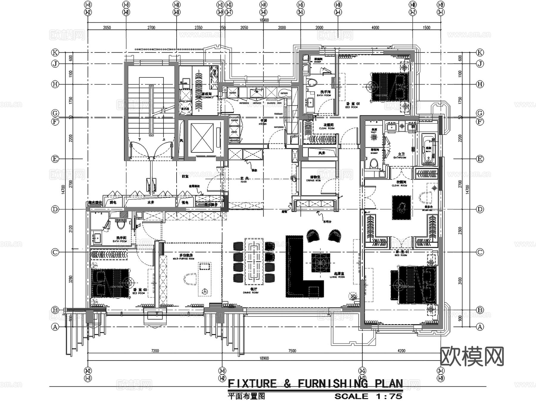 北京丰台花乡樊家村高层230户型室内家装CAD施工图整套cad施工图