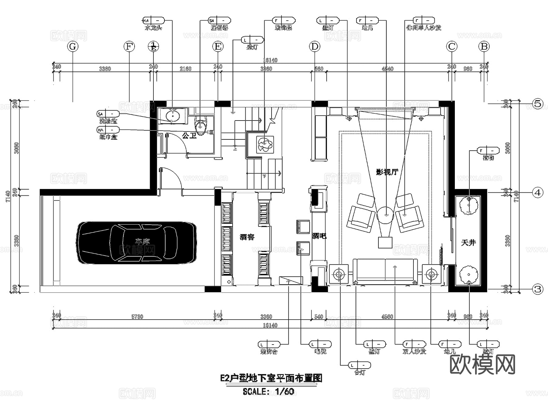 保亿风景水岸E2户型欧式三层联排别墅室内家装CAD施工图整套cad施工图