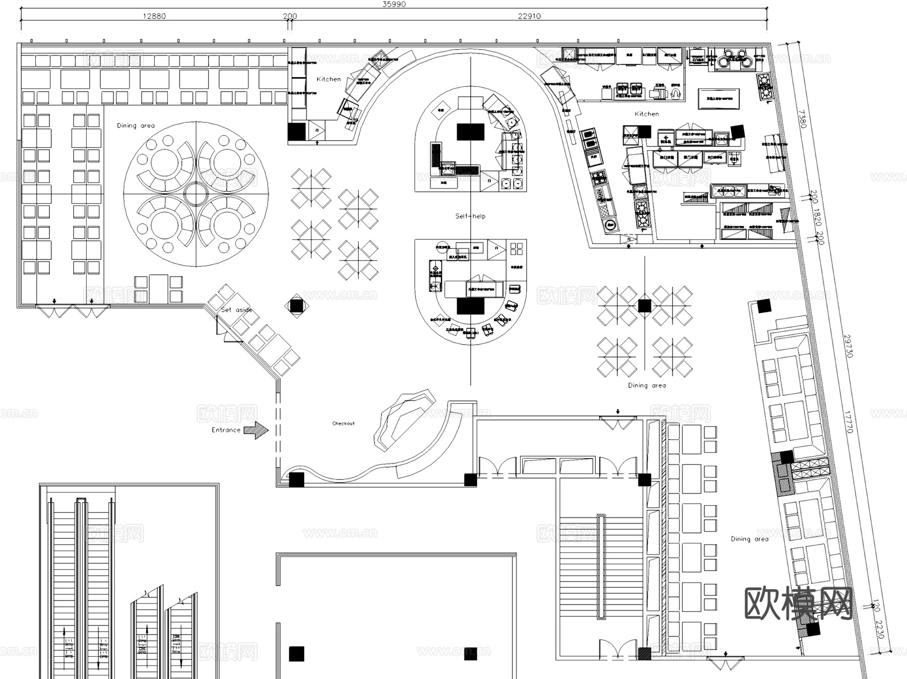 芜湖万达宋家弘鼎海鲜自助餐厅室内工装CAD施工图cad施工图