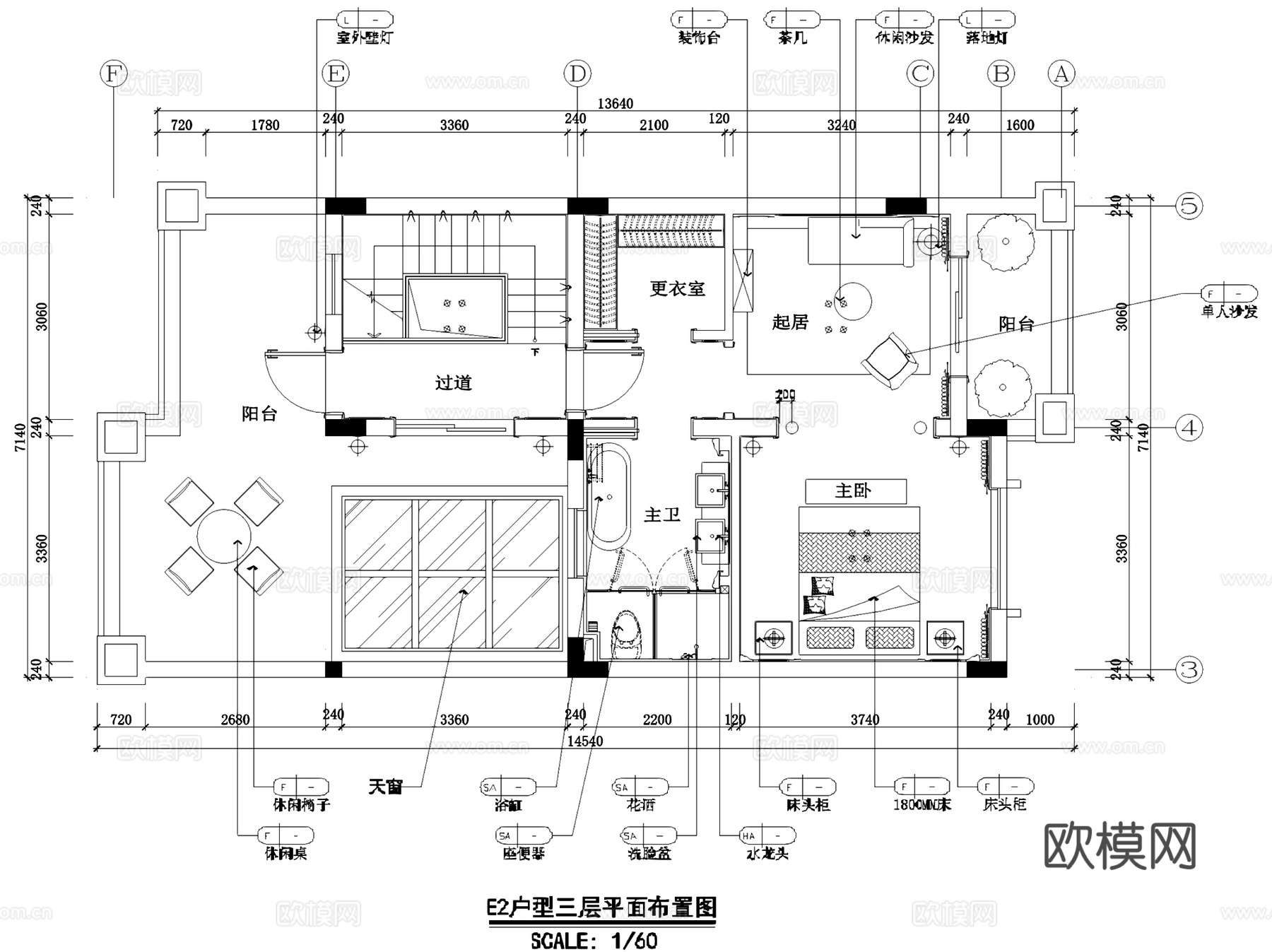 保亿风景水岸E2户型欧式三层联排别墅室内家装CAD施工图整套cad施工图