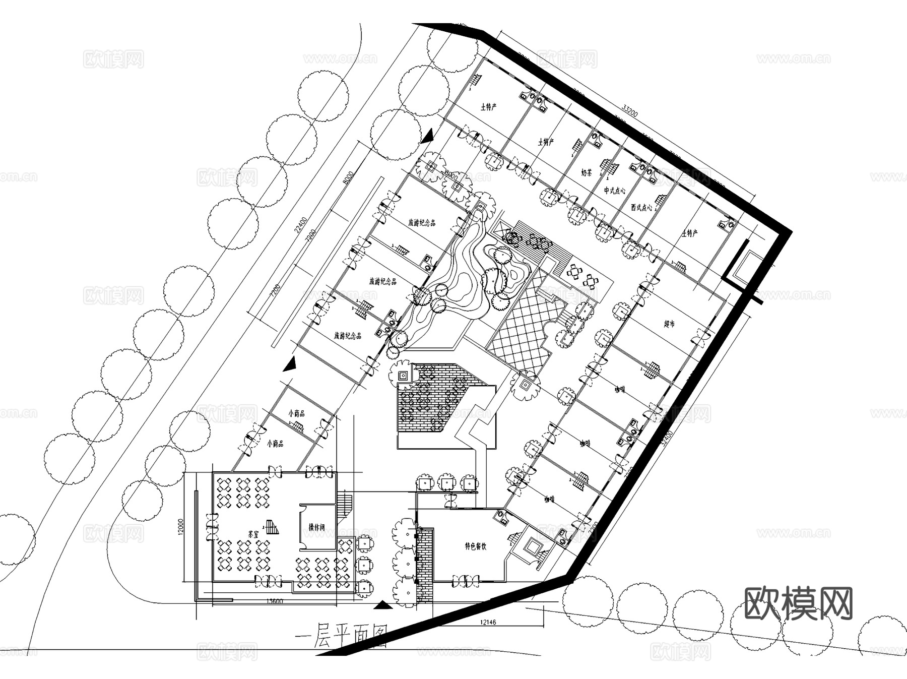 旅游度假商业会所综合体建筑CAD施工图+SU素模cad施工图