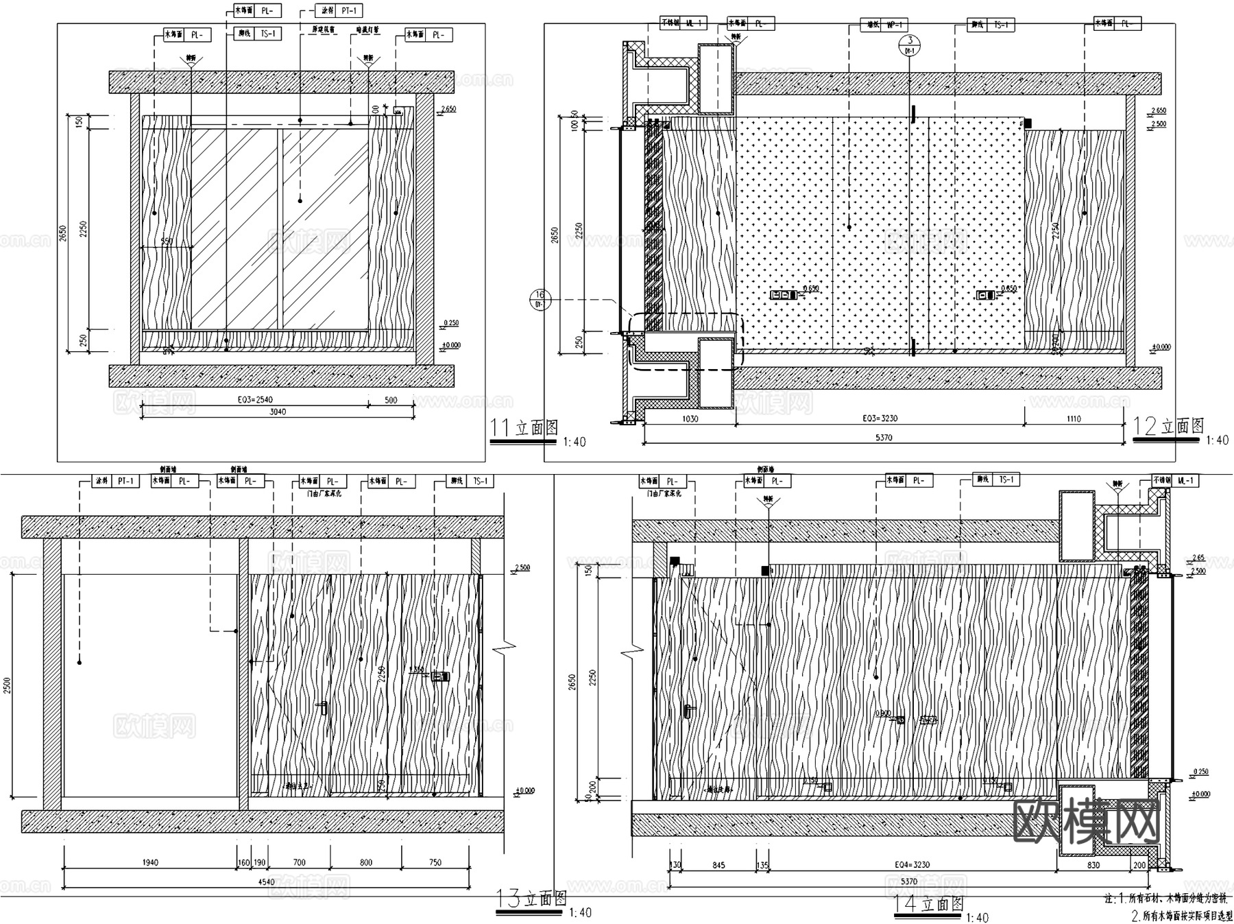 北京万科通州核心区大都会滨江1#01-B户型室内家装CADcad施工图