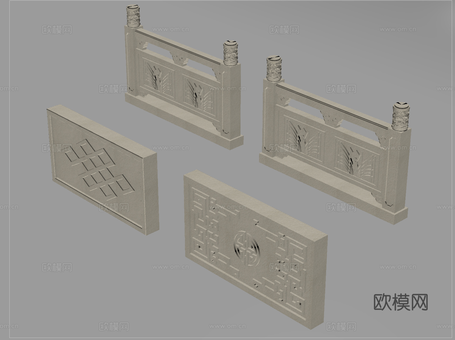 中式石材栏杆 护栏 围栏 石桥栏杆造型su模型