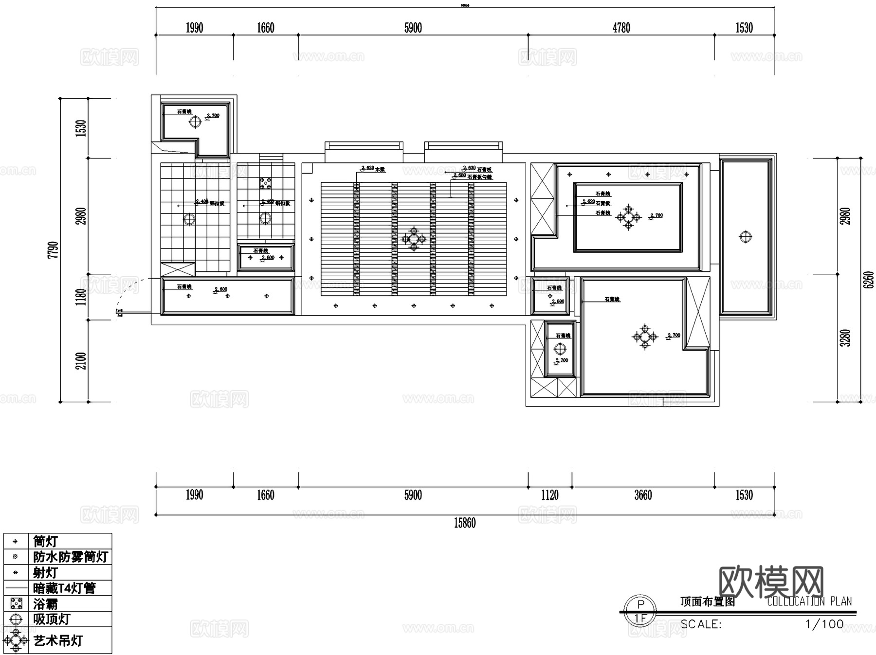 地中海风两室两厅一卫室内家装CAD施工图cad施工图